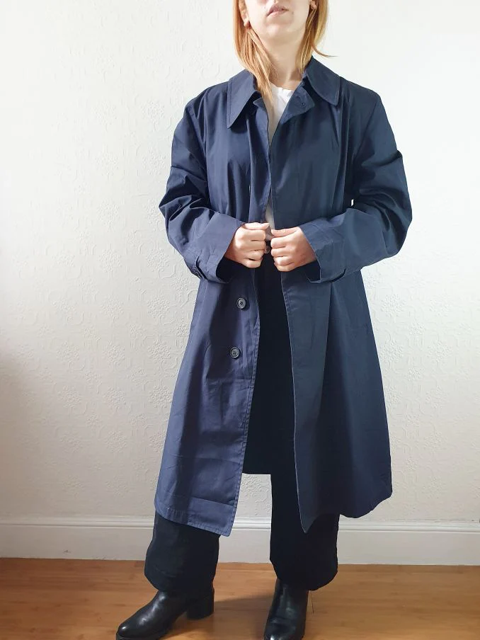 Vintage Navy Blue Single Breasted Trench Coat - M - Image 10