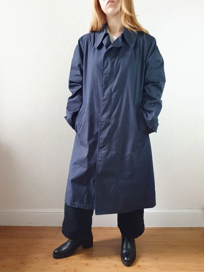Vintage Navy Blue Single Breasted Trench Coat - M - Image 11