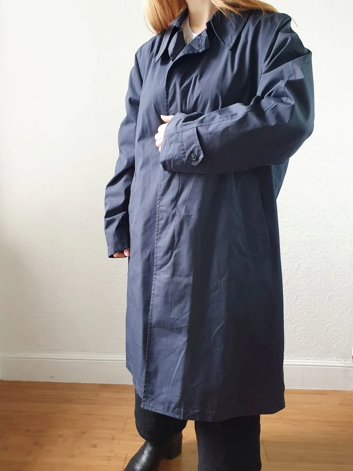 Vintage Navy Blue Single Breasted Trench Coat - M - Image 12