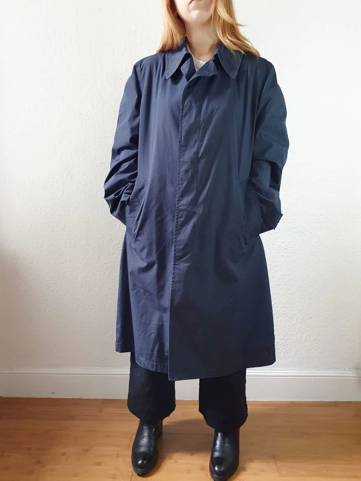 Vintage Navy Blue Single Breasted Trench Coat - M - Image 13