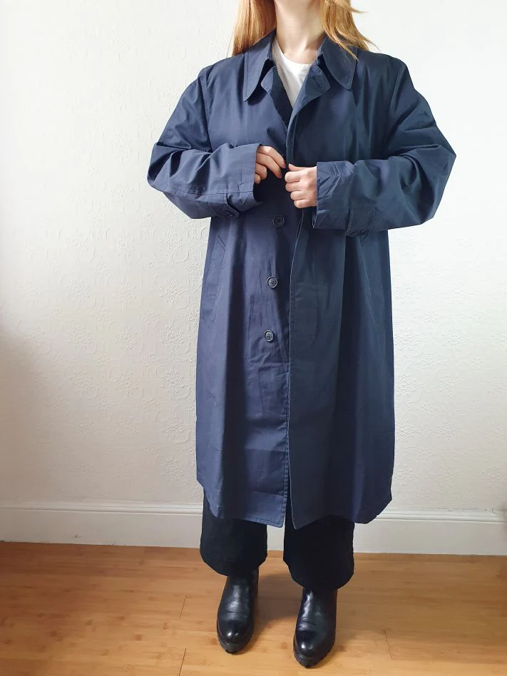 Vintage Navy Blue Single Breasted Trench Coat - M - Image 2