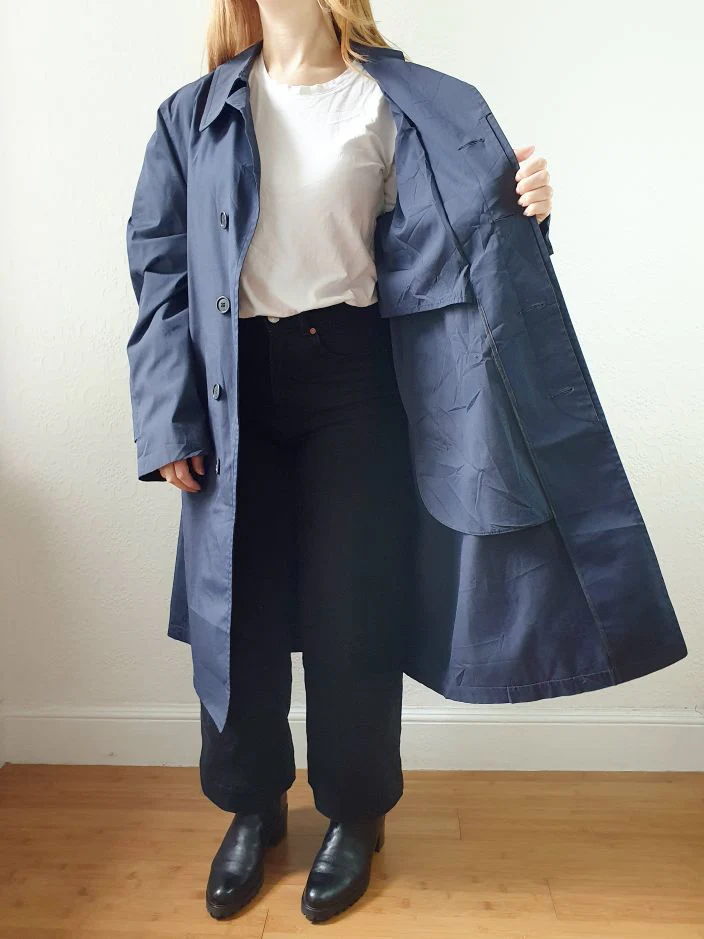 Vintage Navy Blue Single Breasted Trench Coat - M - Image 3