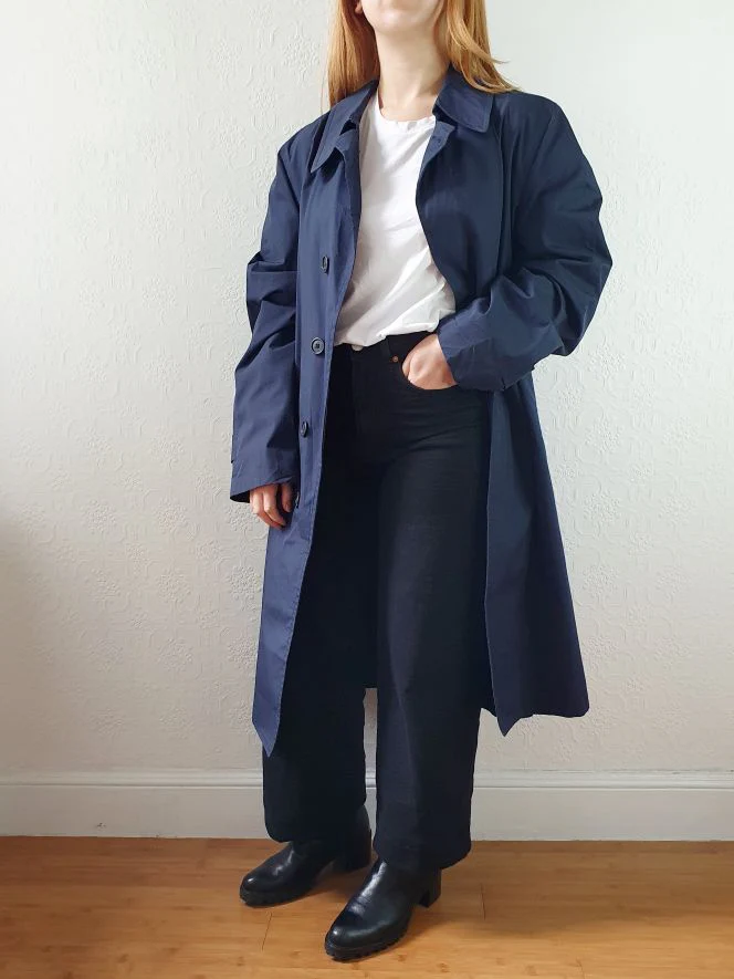 Vintage Navy Blue Single Breasted Trench Coat - M - Image 4