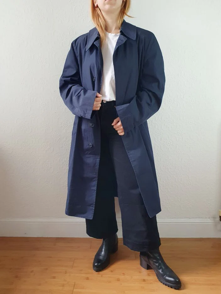 Vintage Navy Blue Single Breasted Trench Coat - M - Image 7