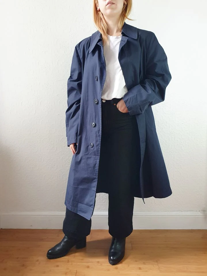 Vintage Navy Blue Single Breasted Trench Coat - M - Image 8