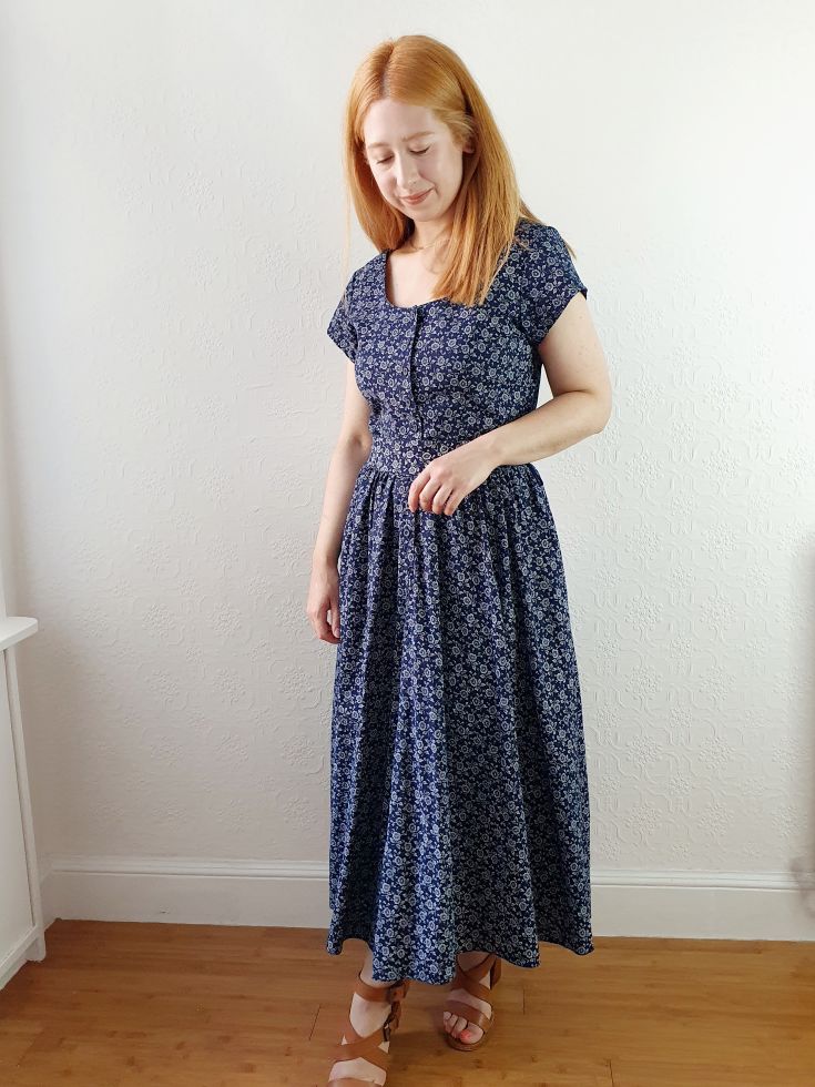 Vintage Navy Ditsy Floral Print Dress - S - Image 2