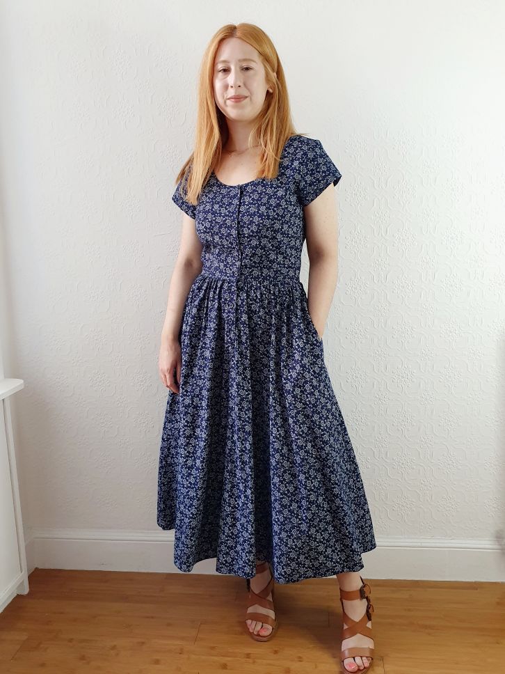 Vintage Navy Ditsy Floral Print Dress - S - Image 3