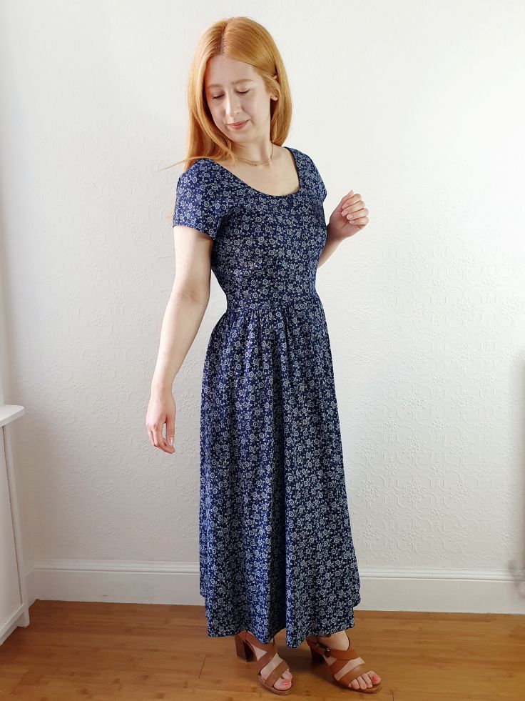 Vintage Navy Ditsy Floral Print Dress - S - Image 4
