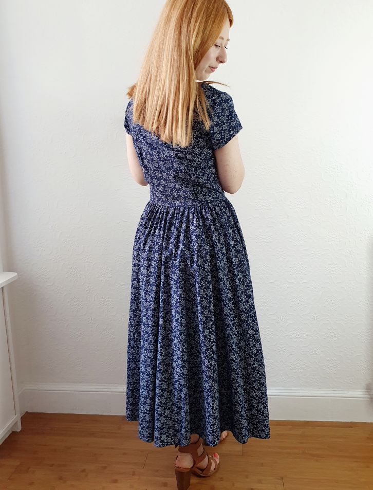 Vintage Navy Ditsy Floral Print Dress - S - Image 5