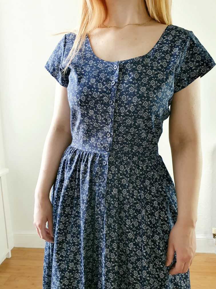 Vintage Navy Ditsy Floral Print Dress - S - Image 6