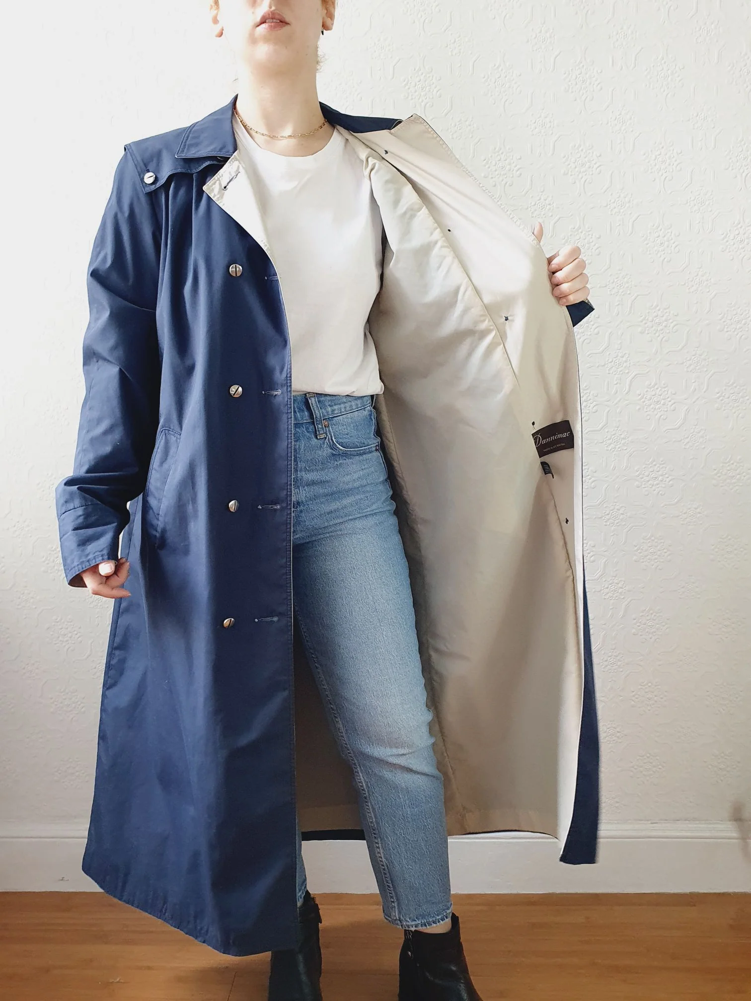 Vintage Navy Double Breasted Trench Coat with Contrasting Details - S/M - Image 6