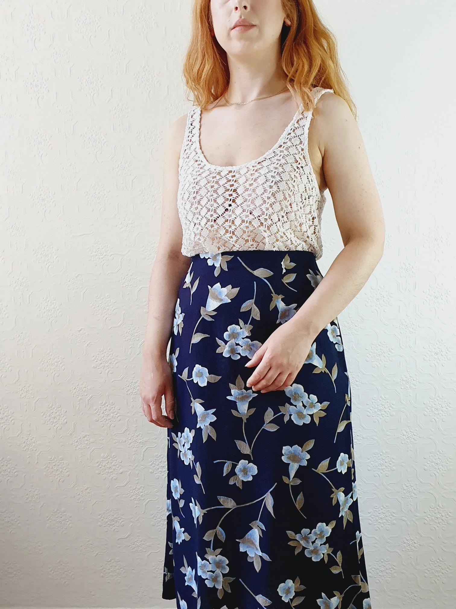 Vintage Navy Floral Skirt - M