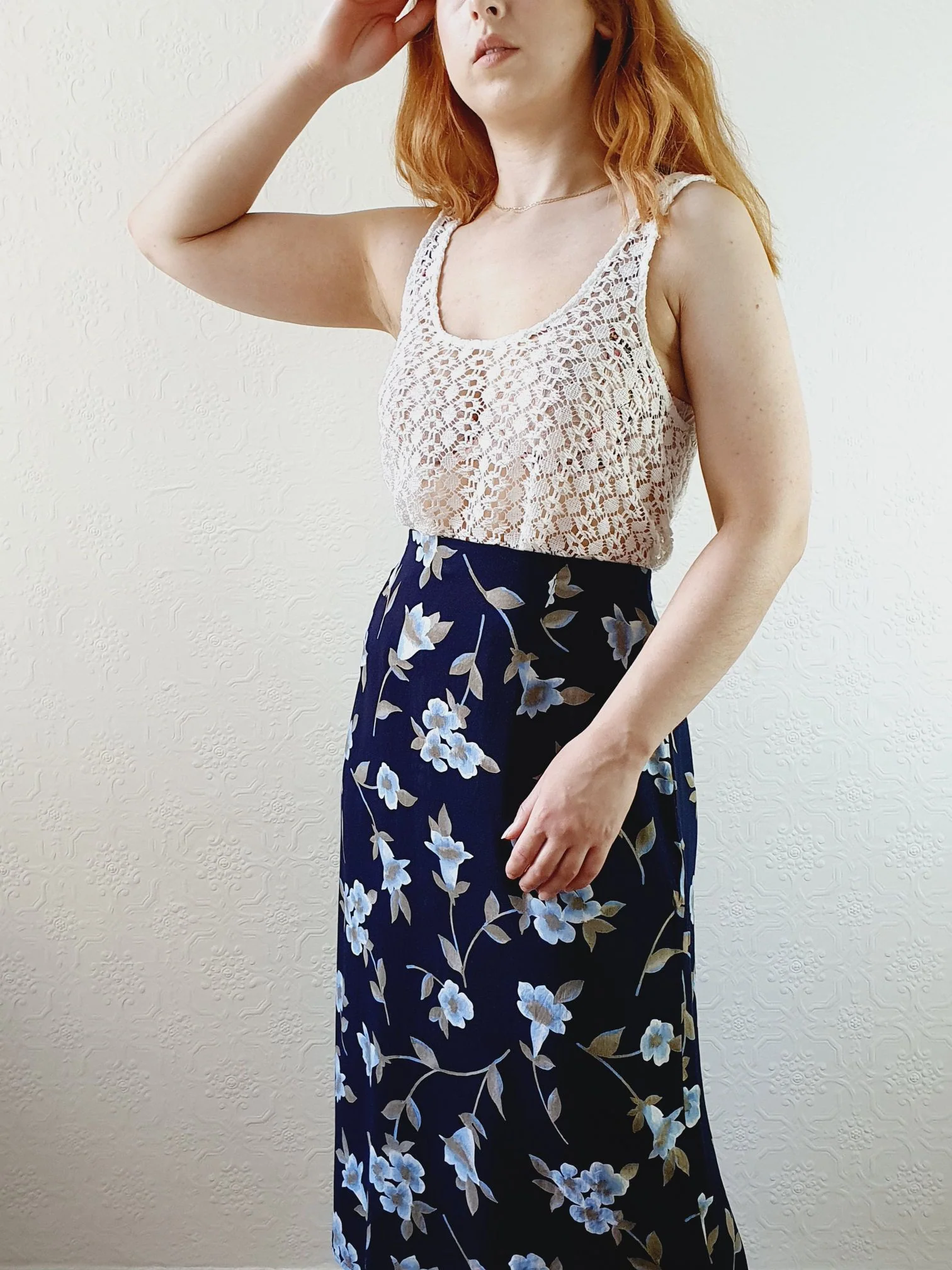 Vintage Navy Floral Skirt - M - Image 2