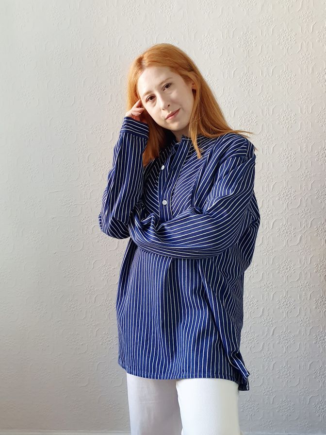 Vintage Navy Striped Tunic - XXL