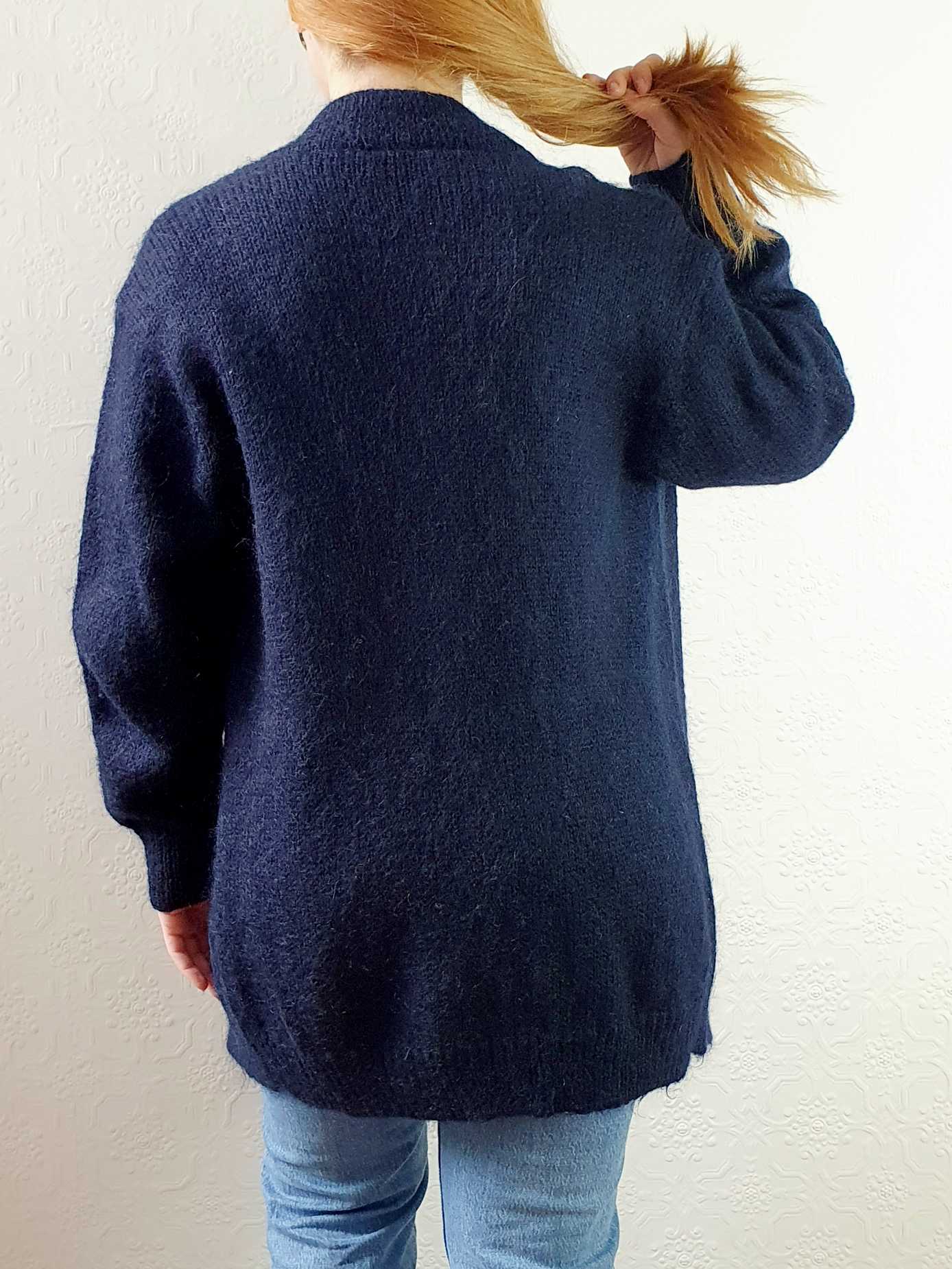 Vintage Navy Wool Long Cardigan with Embroidered Detail - M - Image 7