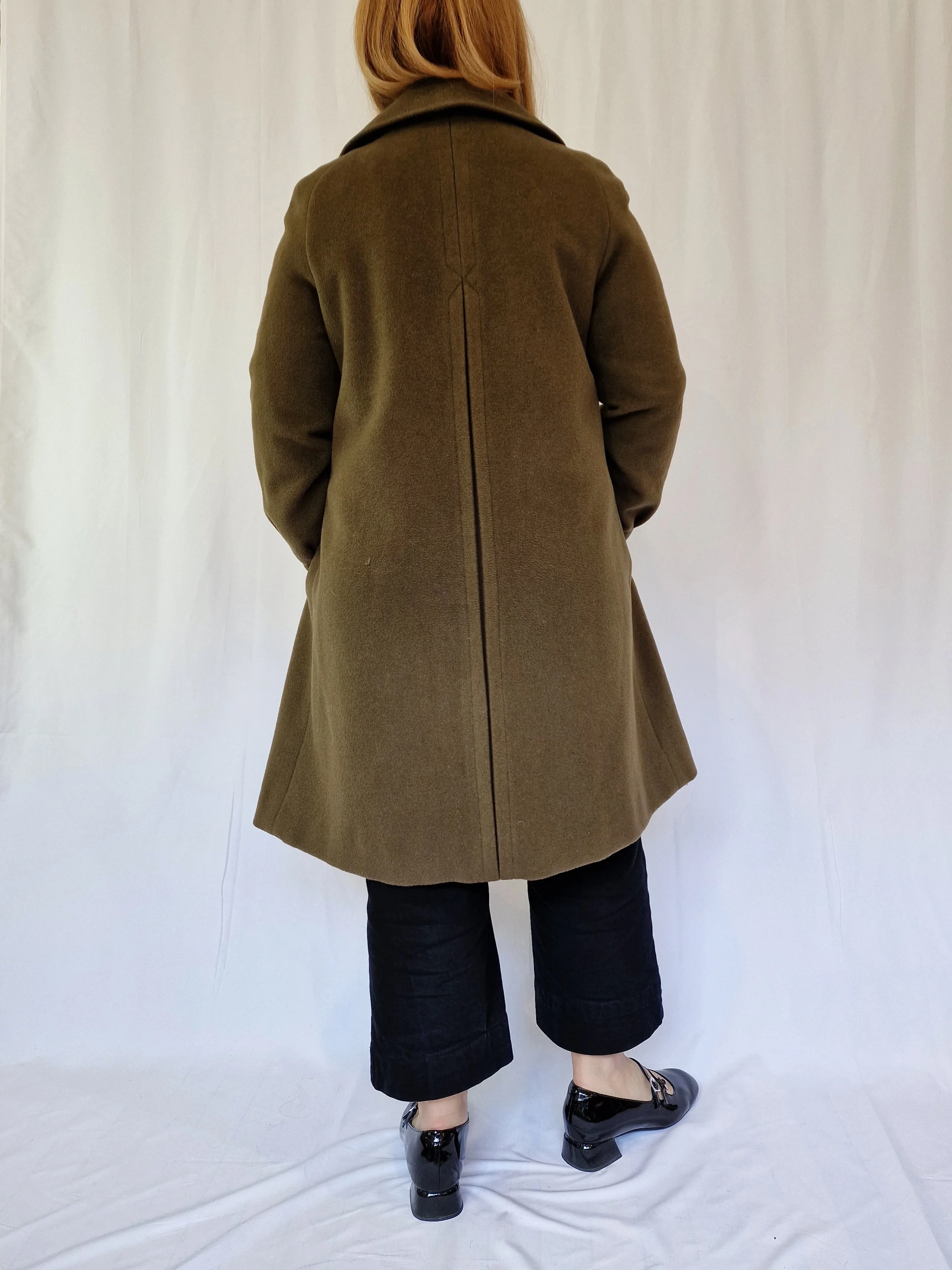 Vintage Olive Green Wool & Cashmere Single Breasted Coat - XS/S - Image 2