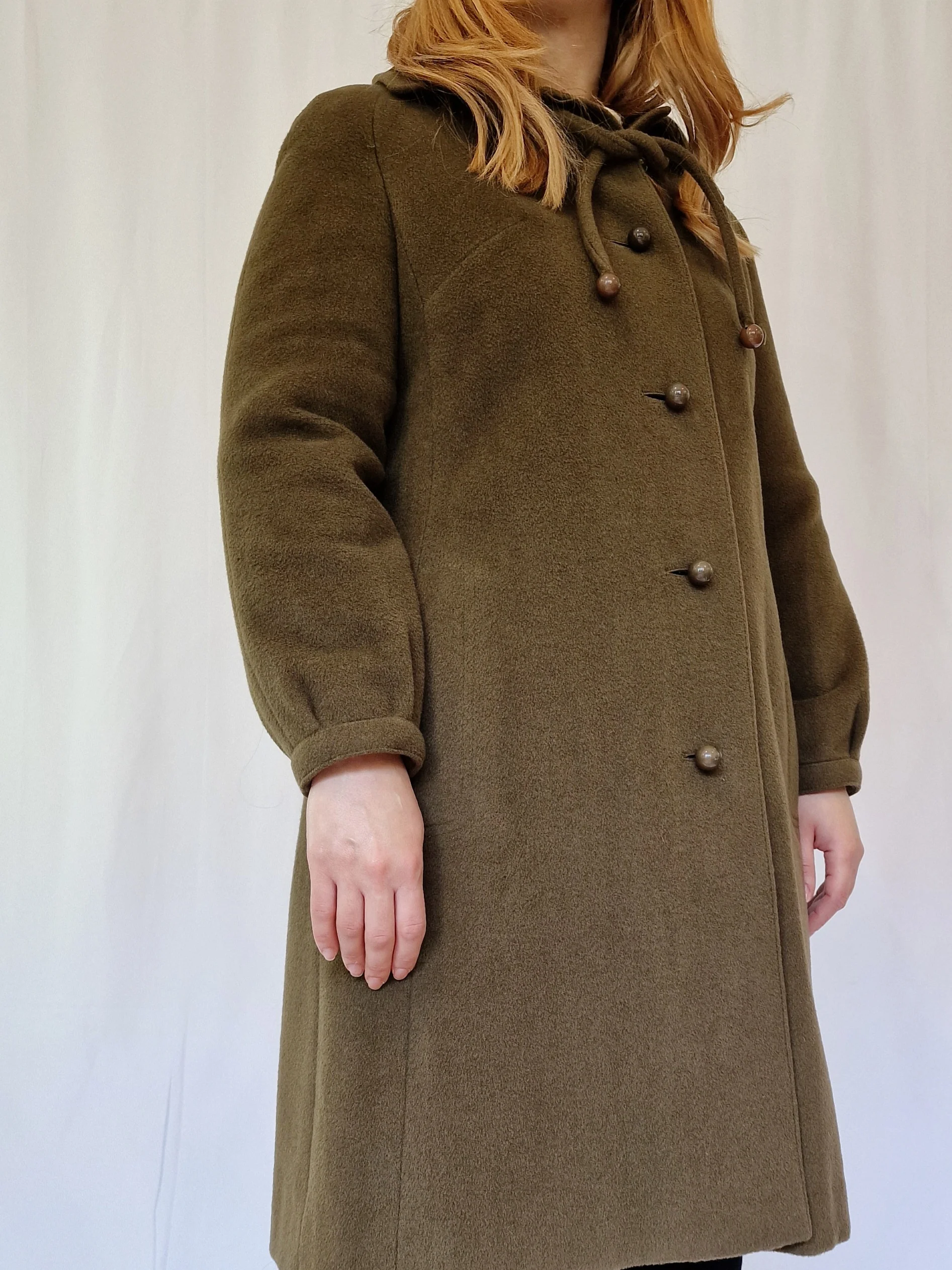 Vintage Olive Green Wool & Cashmere Single Breasted Coat - XS/S - Image 3