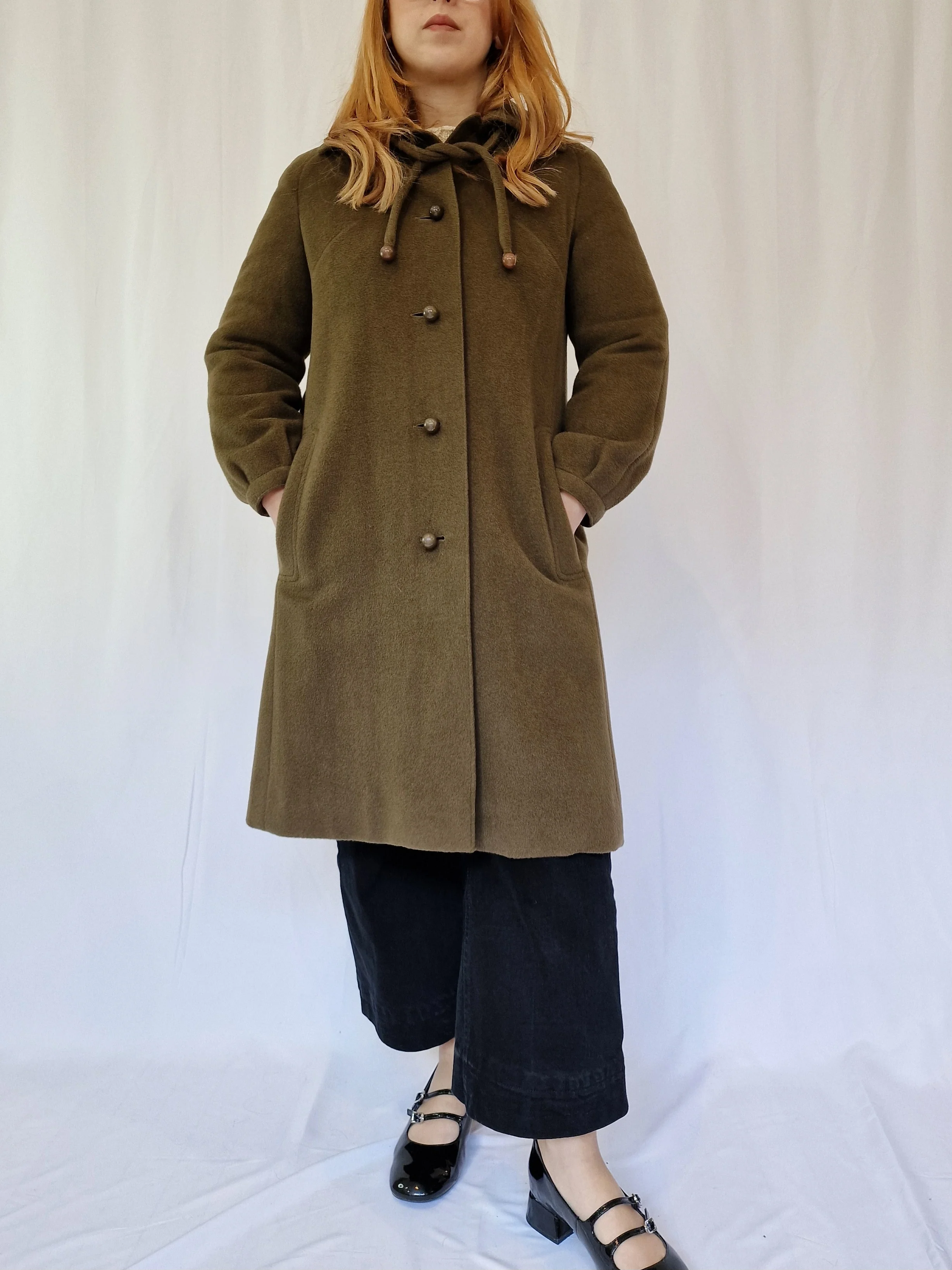 Vintage Olive Green Wool & Cashmere Single Breasted Coat - XS/S - Image 4