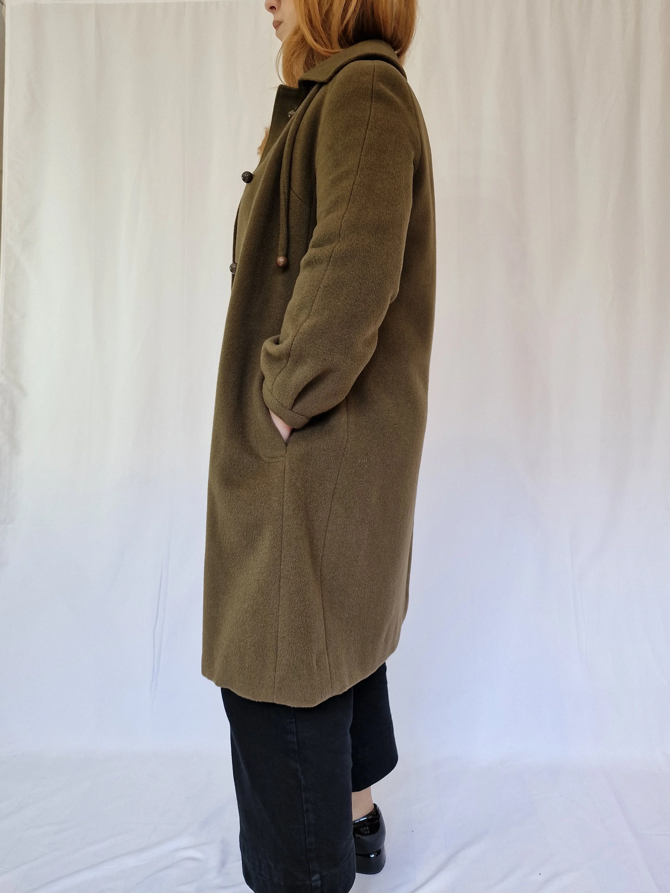 Vintage Olive Green Wool & Cashmere Single Breasted Coat - XS/S - Image 5