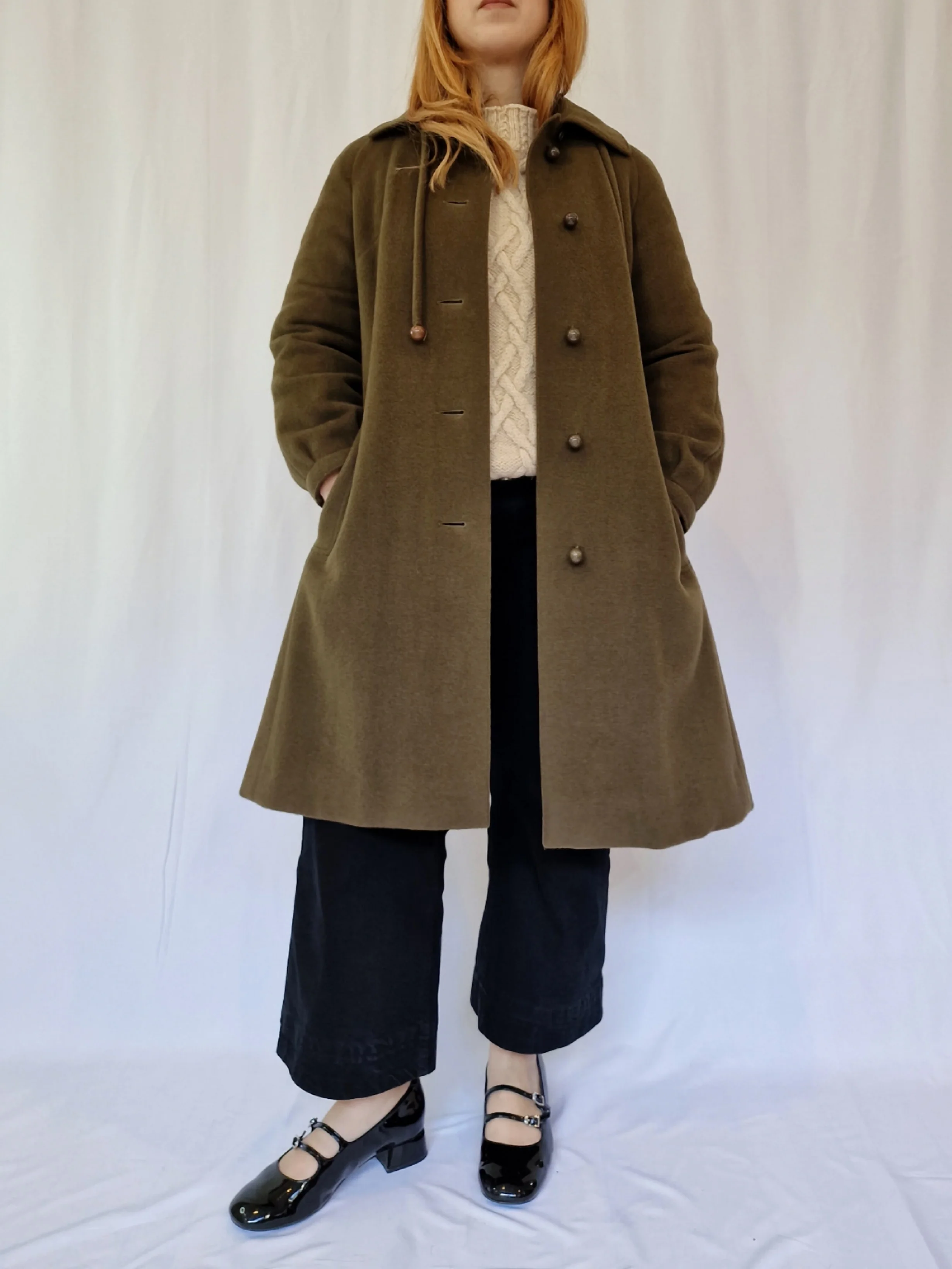 Vintage Olive Green Wool & Cashmere Single Breasted Coat - XS/S - Image 6