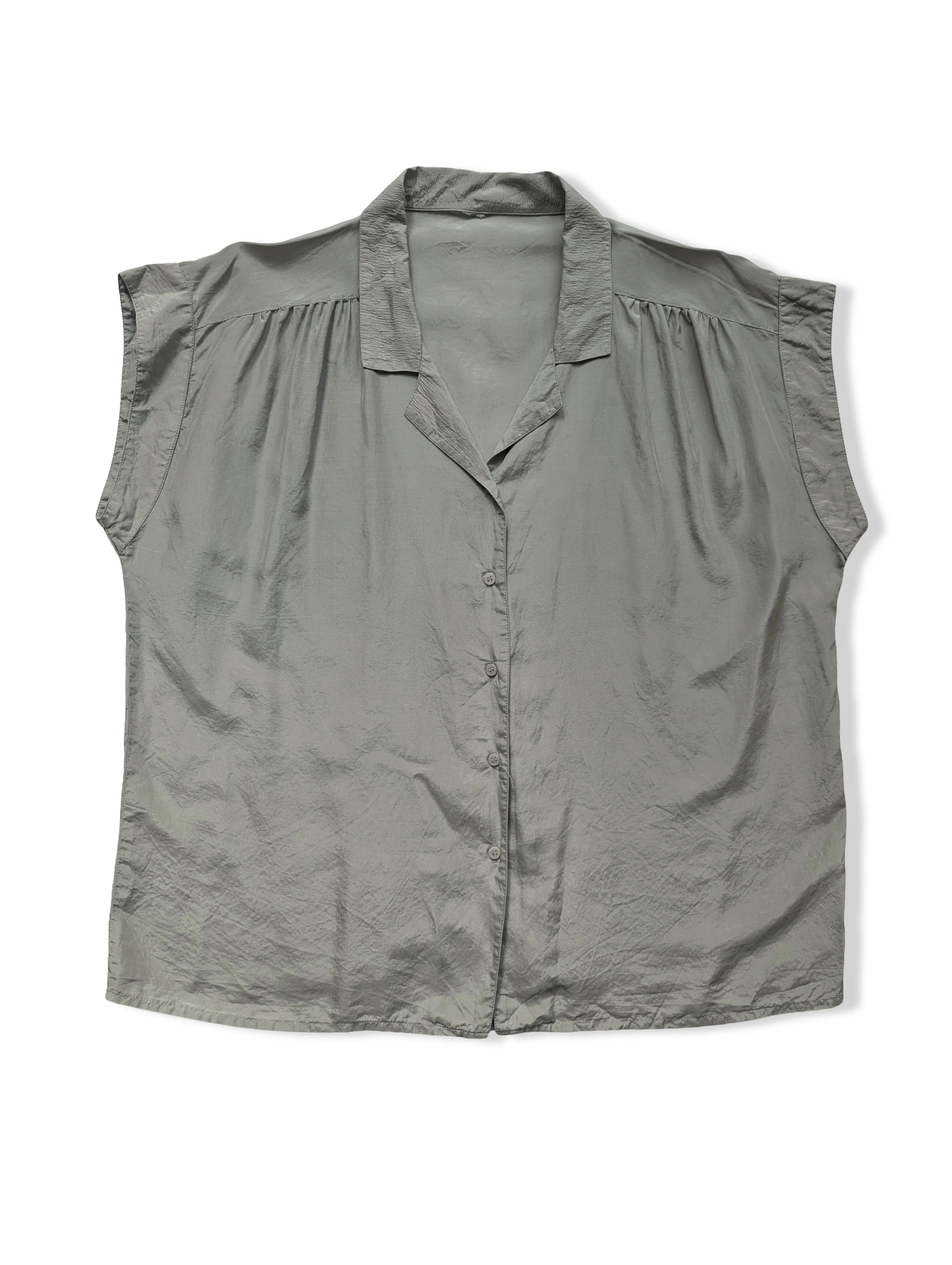 Vintage Pale Grey Button Up Silk Blouse - L
