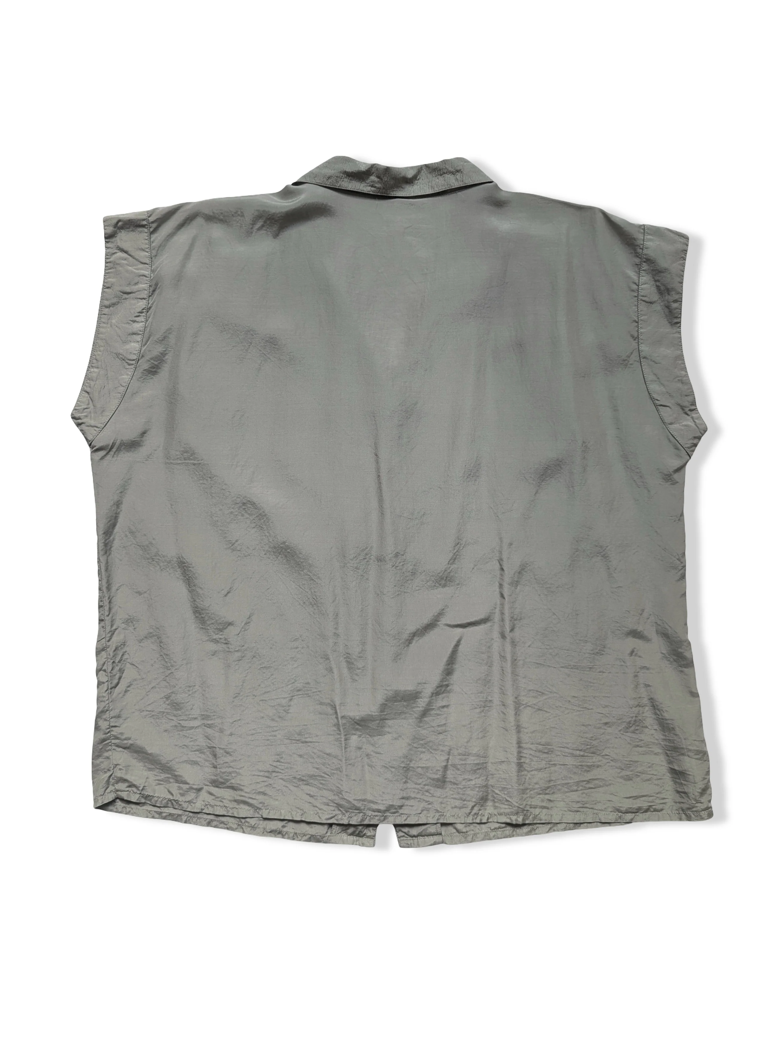 Vintage Pale Grey Button Up Silk Blouse - L - Image 2