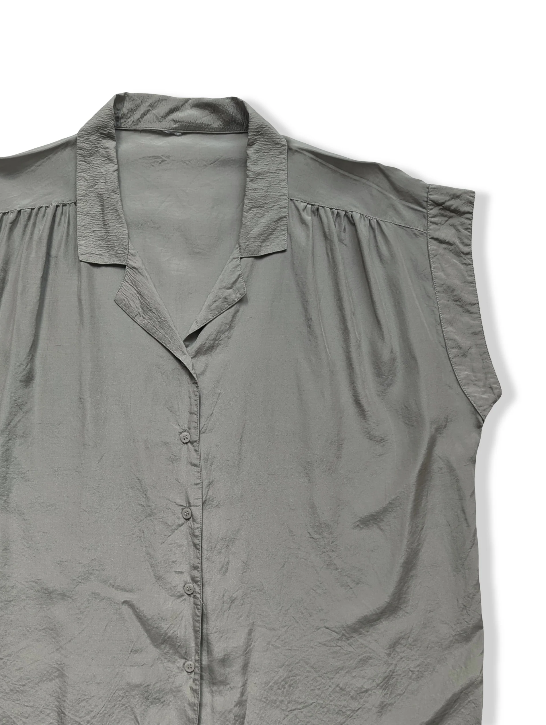 Vintage Pale Grey Button Up Silk Blouse - L - Image 3