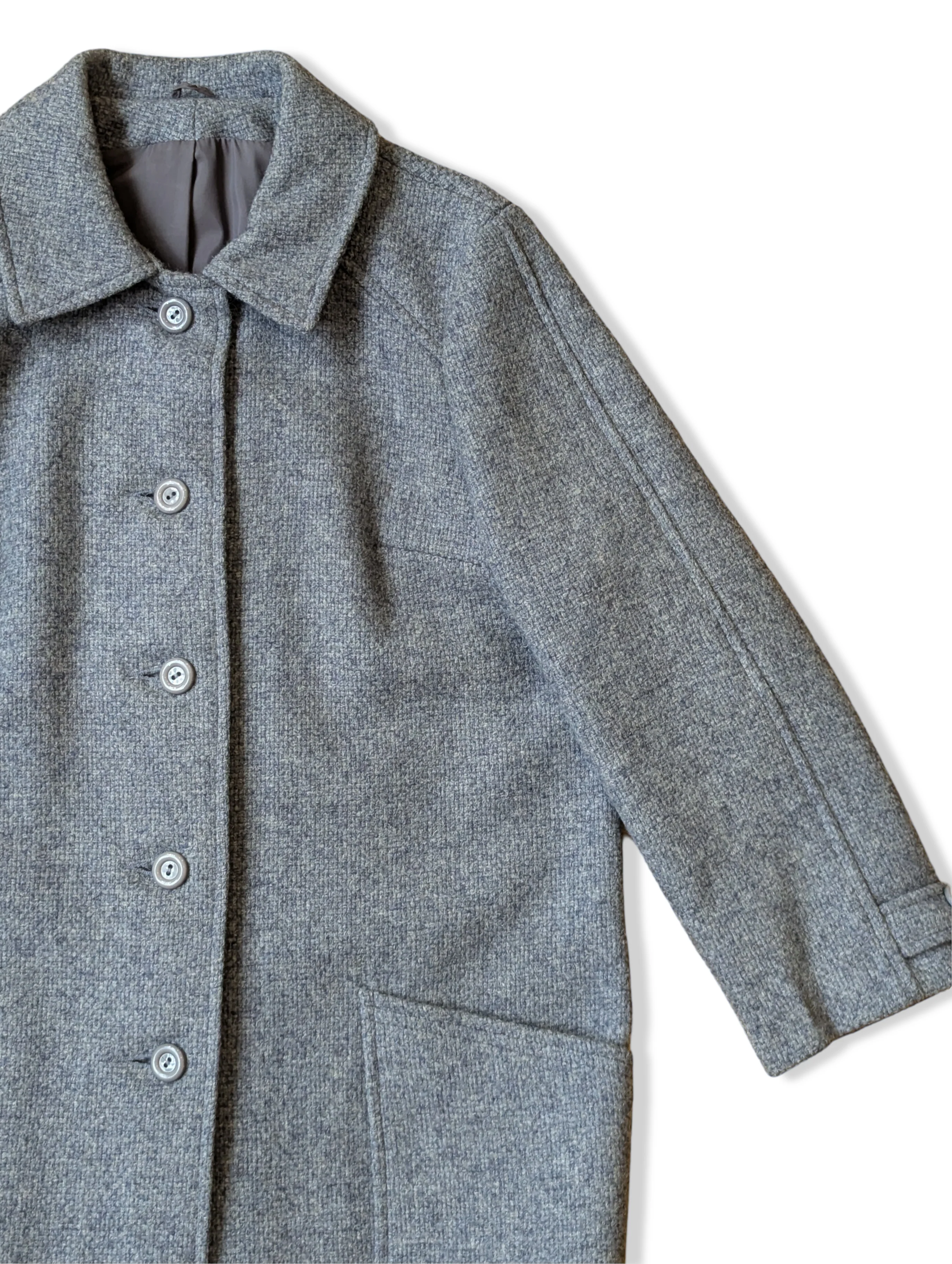 Vintage Pale Grey Wool Coat - XS/S - Image 3