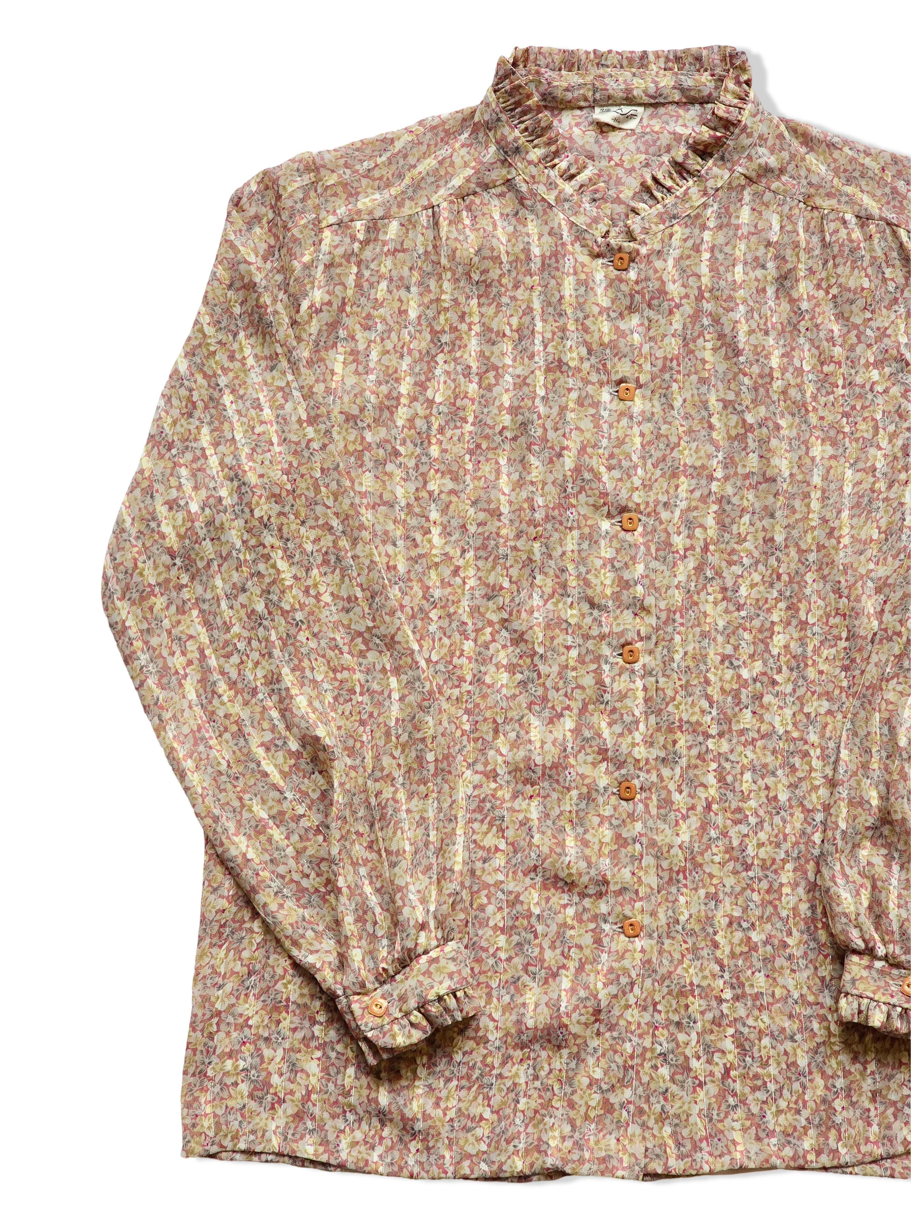 Vintage Pale Pink Ditsy Floral Print Blouse - S - Image 2