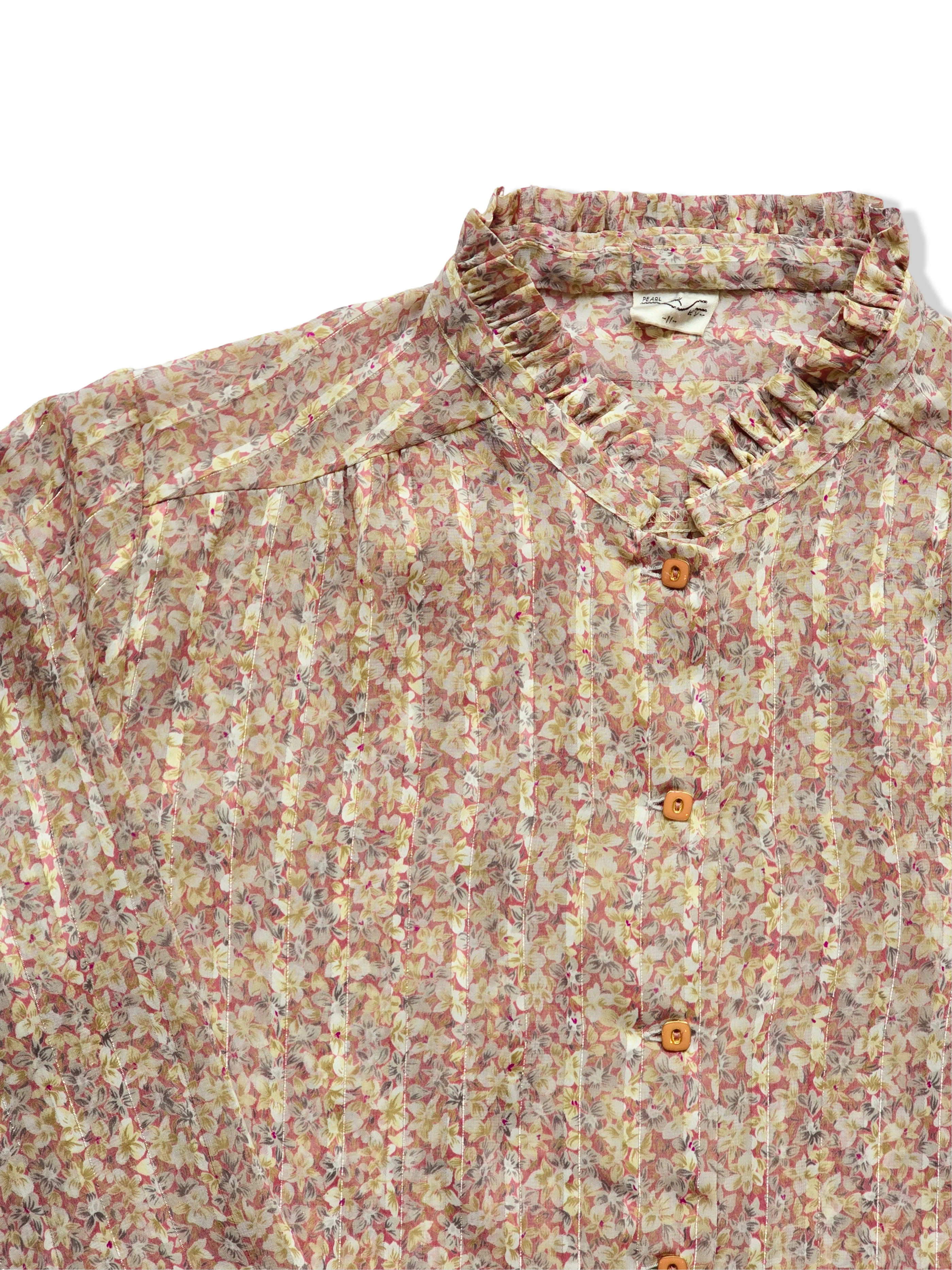 Vintage Pale Pink Ditsy Floral Print Blouse - S - Image 3