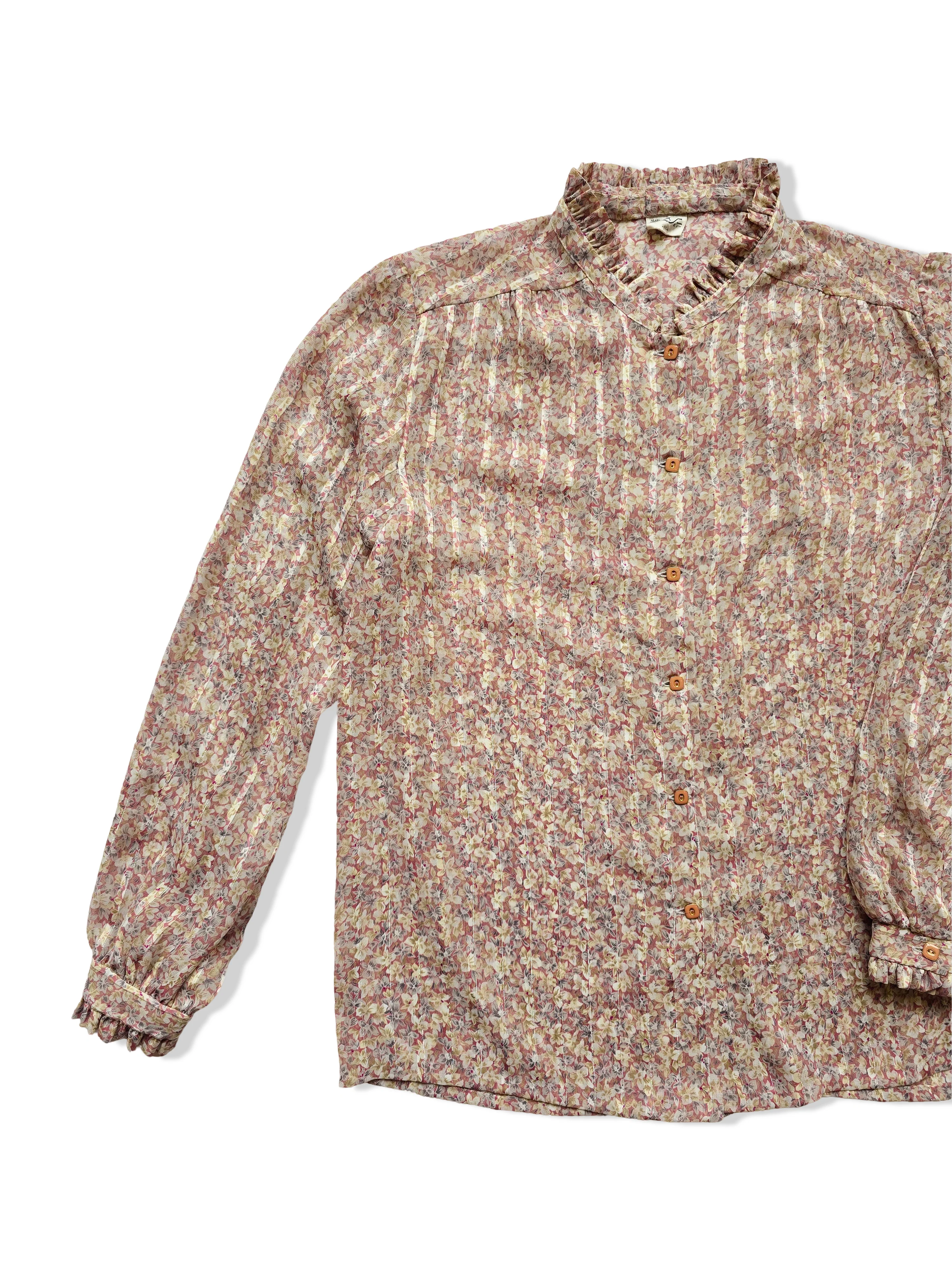 Vintage Pale Pink Ditsy Floral Print Blouse - S - Image 4