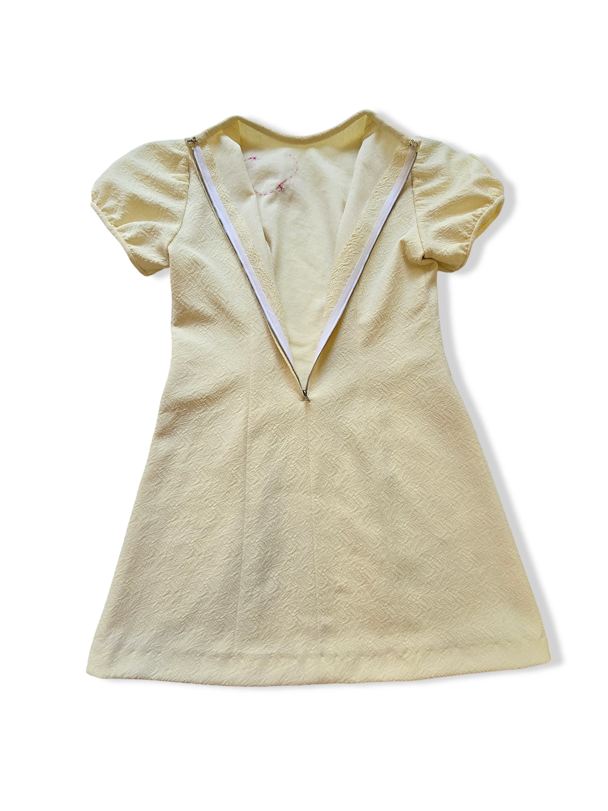 Vintage Pale Yellow 60s Style Handmade Mini Dress - XS/S - Image 4