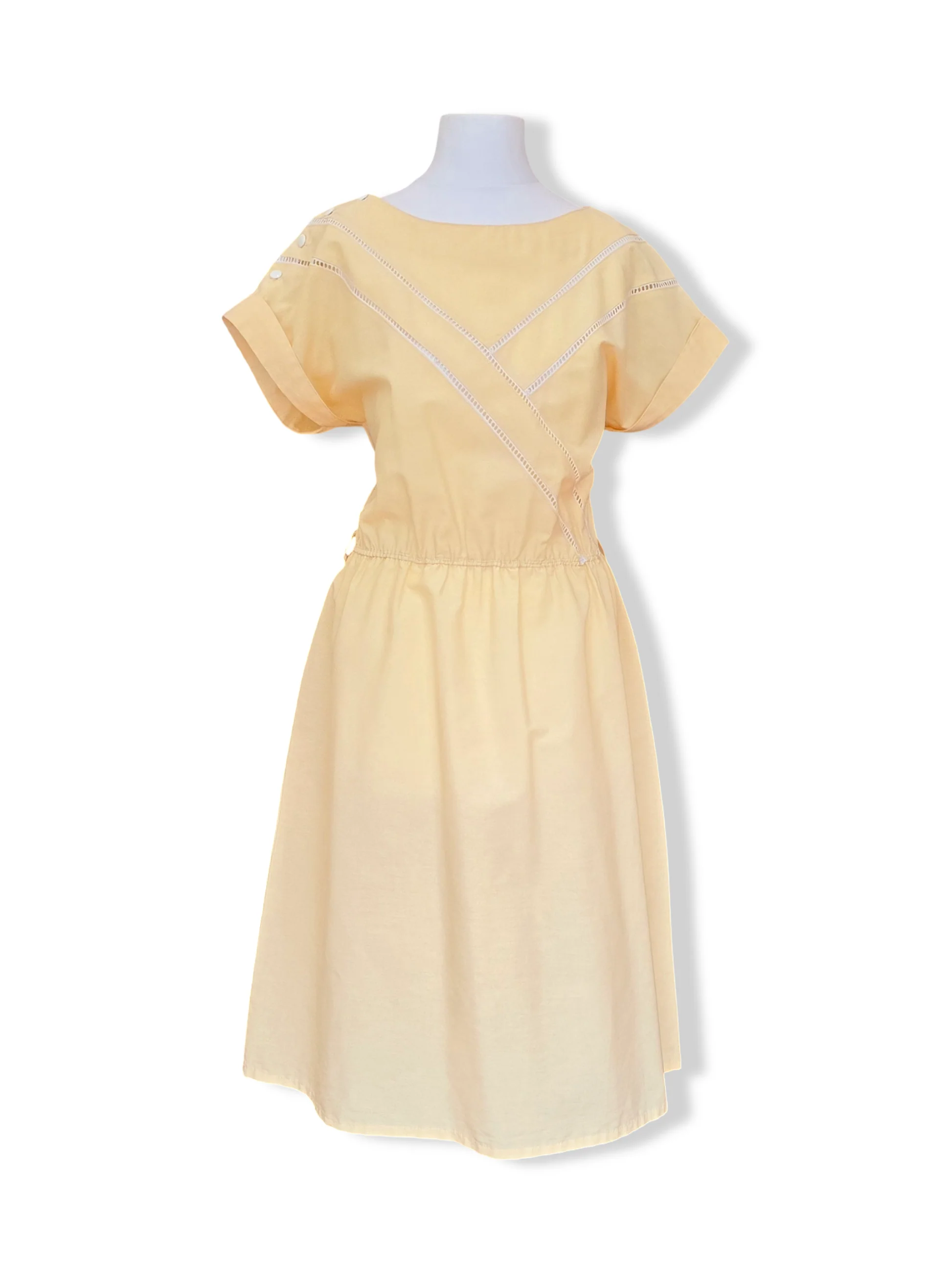 Vintage Pale Yellow A-Line Midi Dress - M