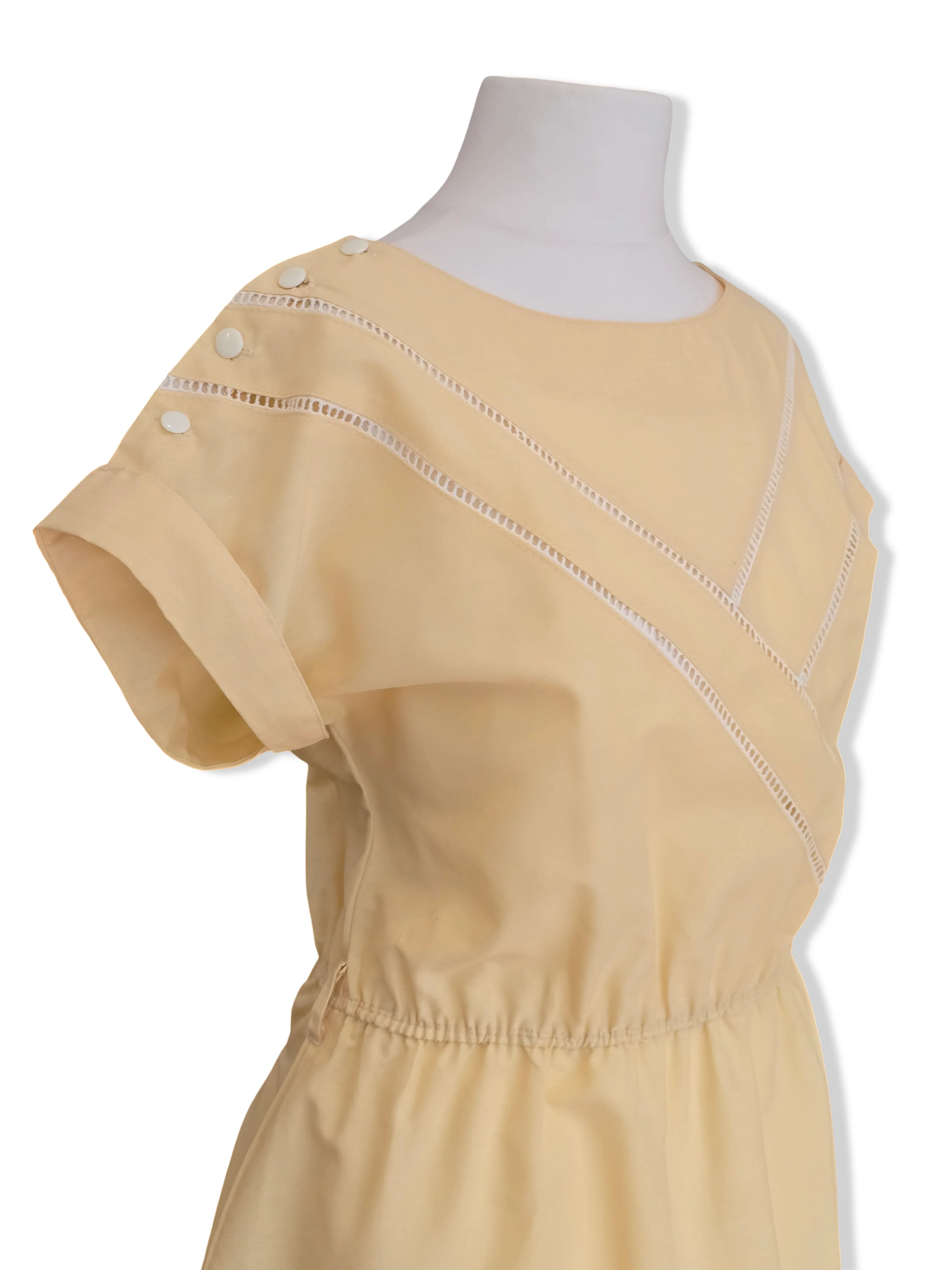 Vintage Pale Yellow A-Line Midi Dress - M - Image 2
