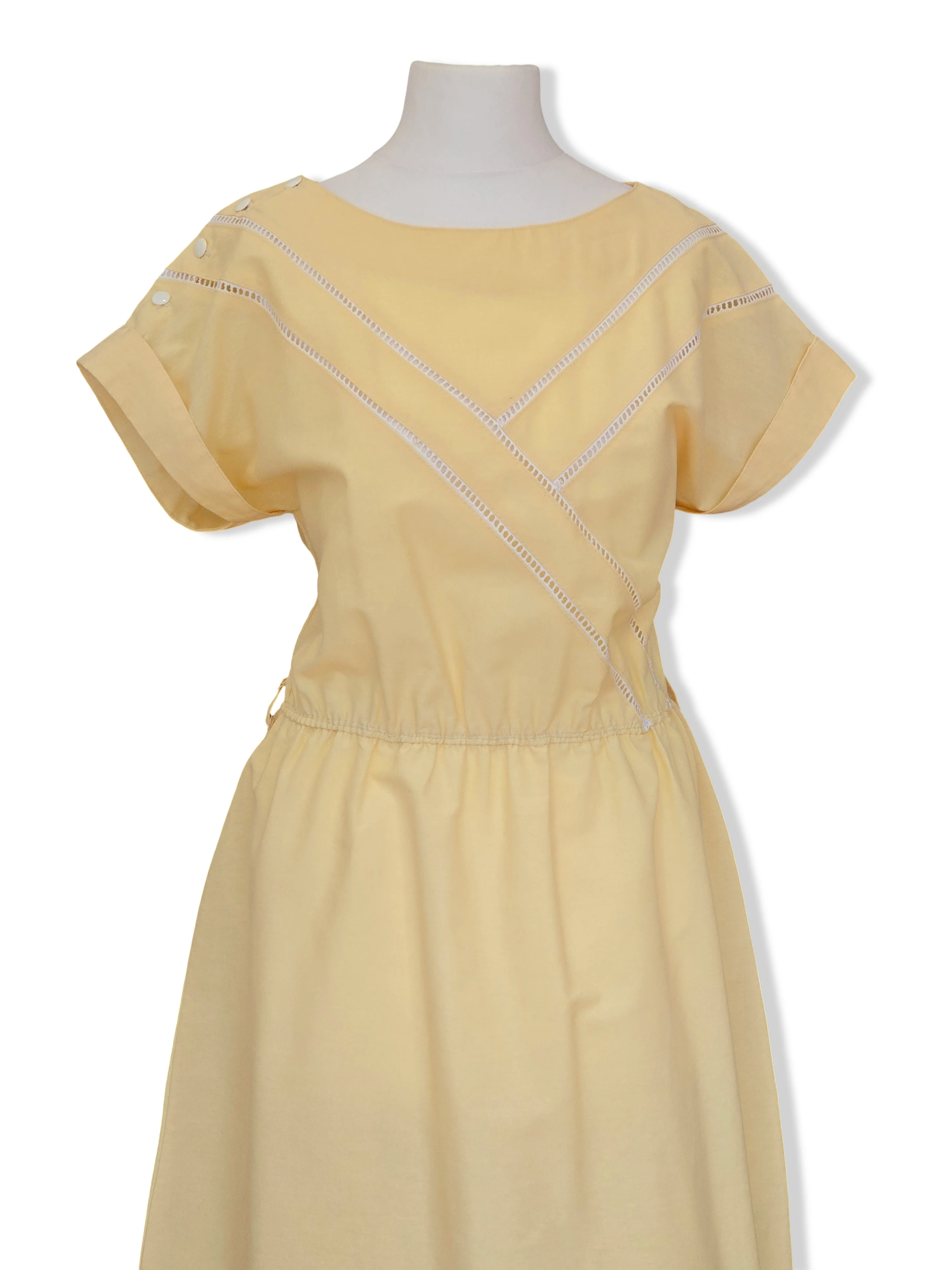 Vintage Pale Yellow A-Line Midi Dress - M - Image 4