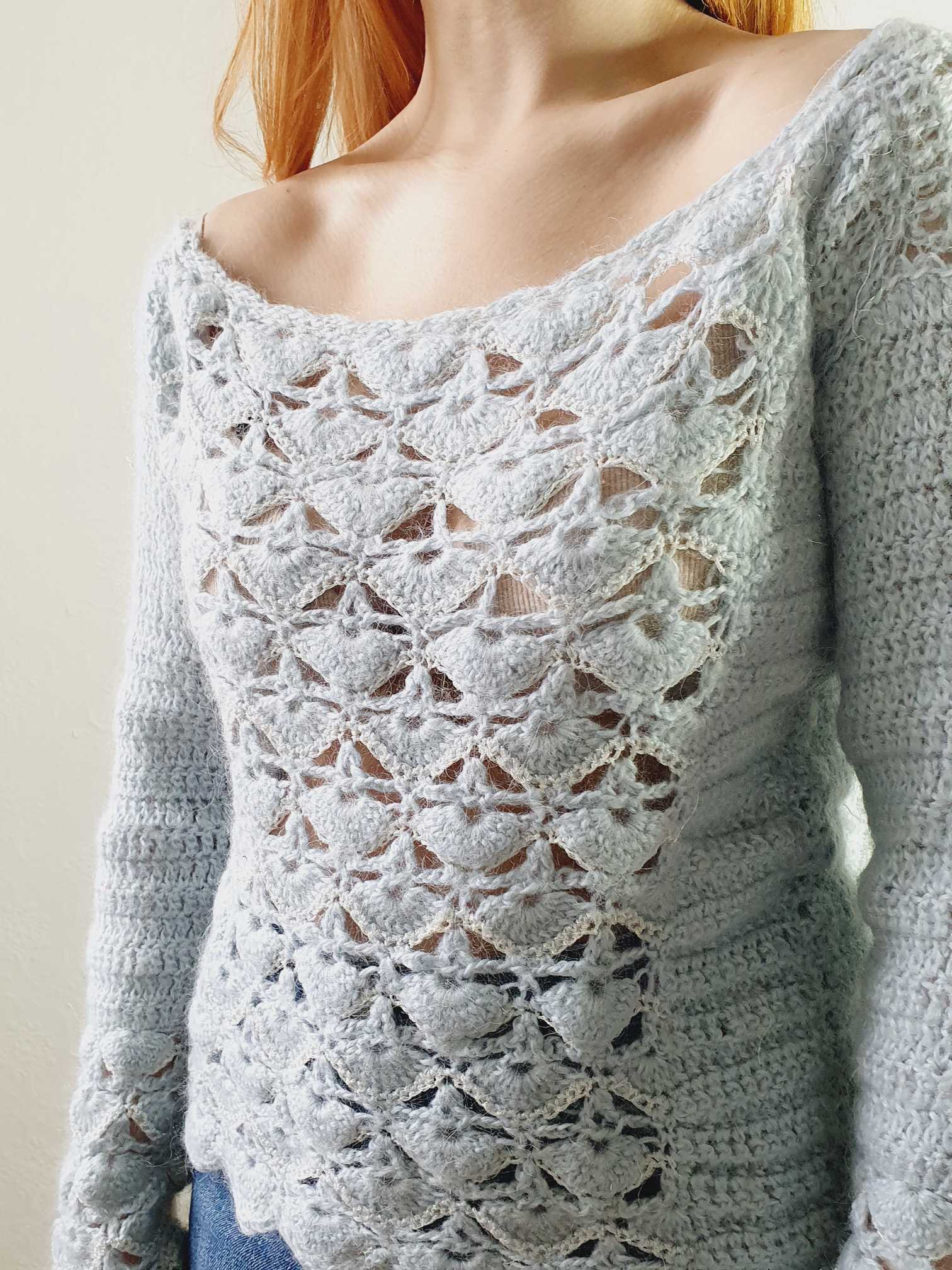 Vintage Pastel Blue Lurex Jumper with Boat Neckline - M - Image 3