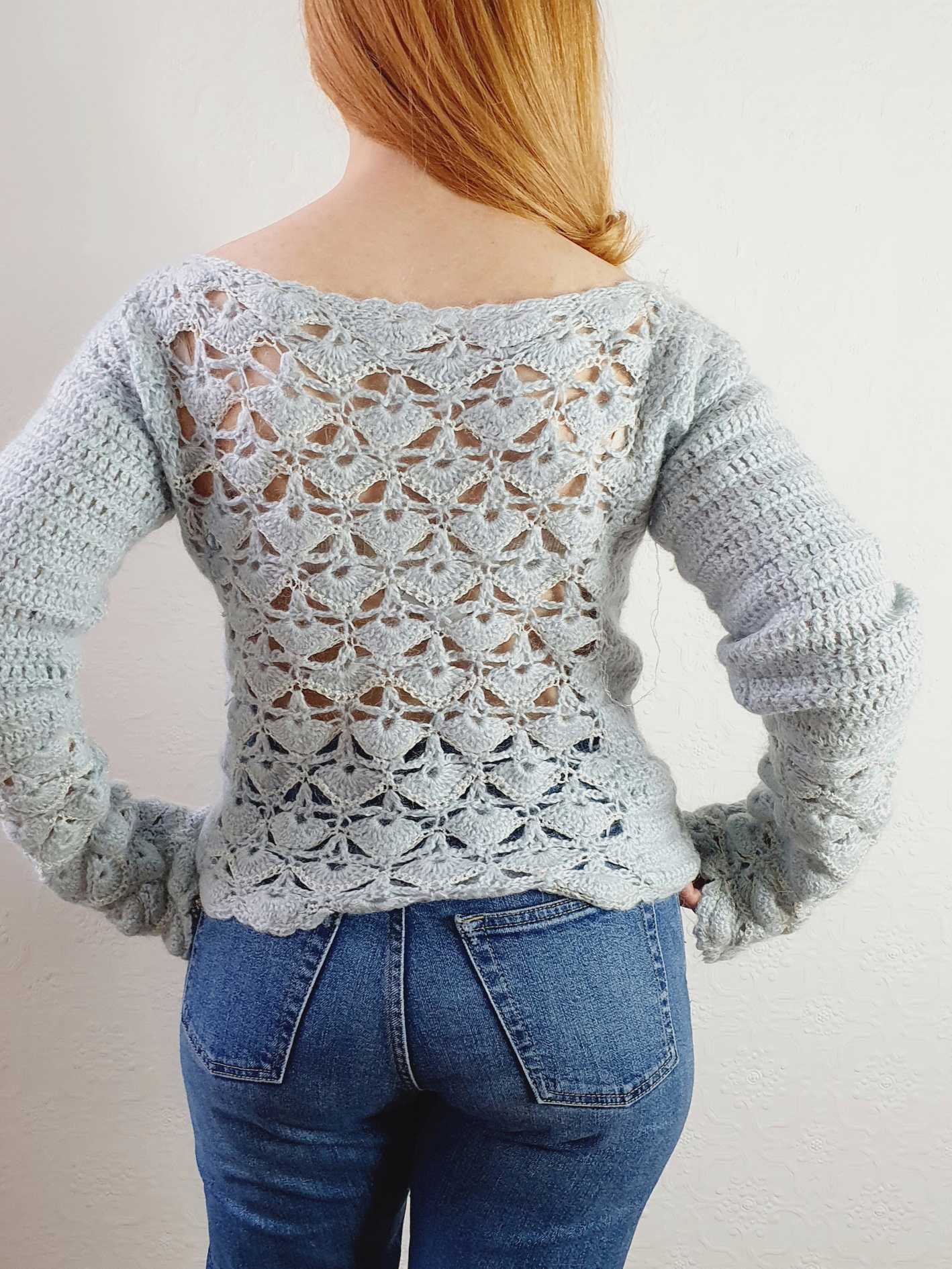 Vintage Pastel Blue Lurex Jumper with Boat Neckline - M - Image 5