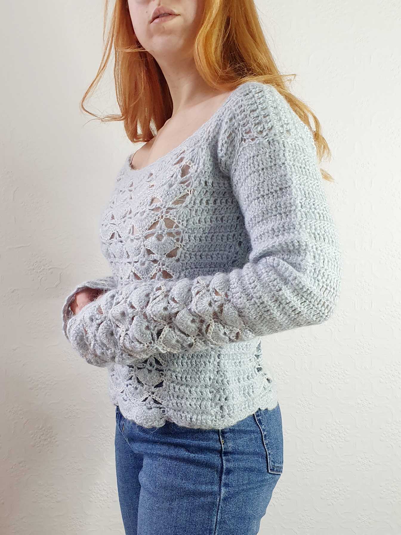 Vintage Pastel Blue Lurex Jumper with Boat Neckline - M - Image 6