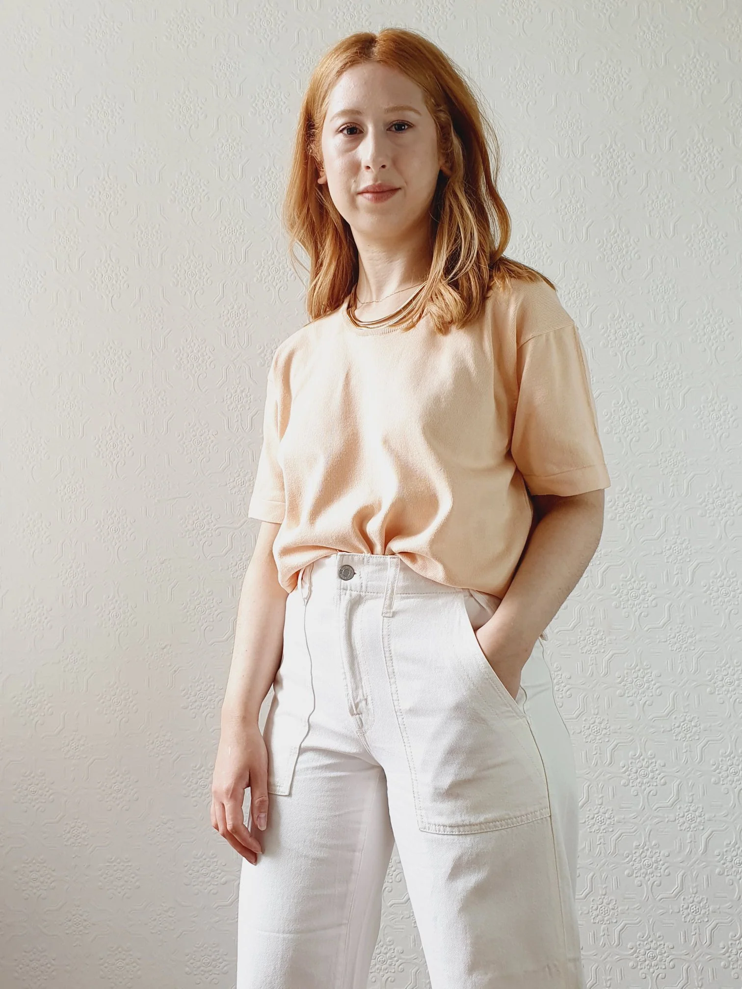 Vintage Peach Cotton Knit Tee - L