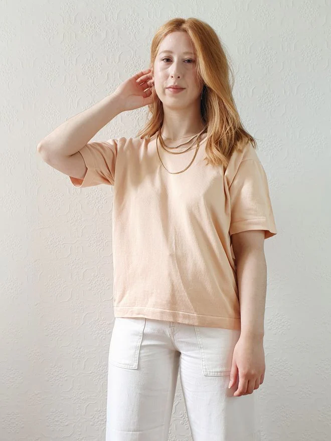 Vintage Peach Cotton Knit Tee - L - Image 3
