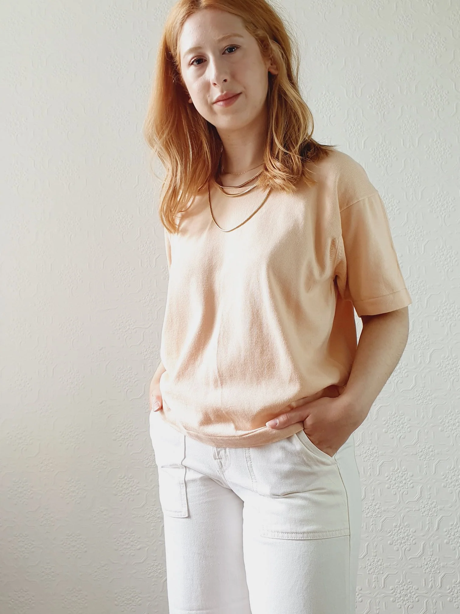 Vintage Peach Cotton Knit Tee - L - Image 4