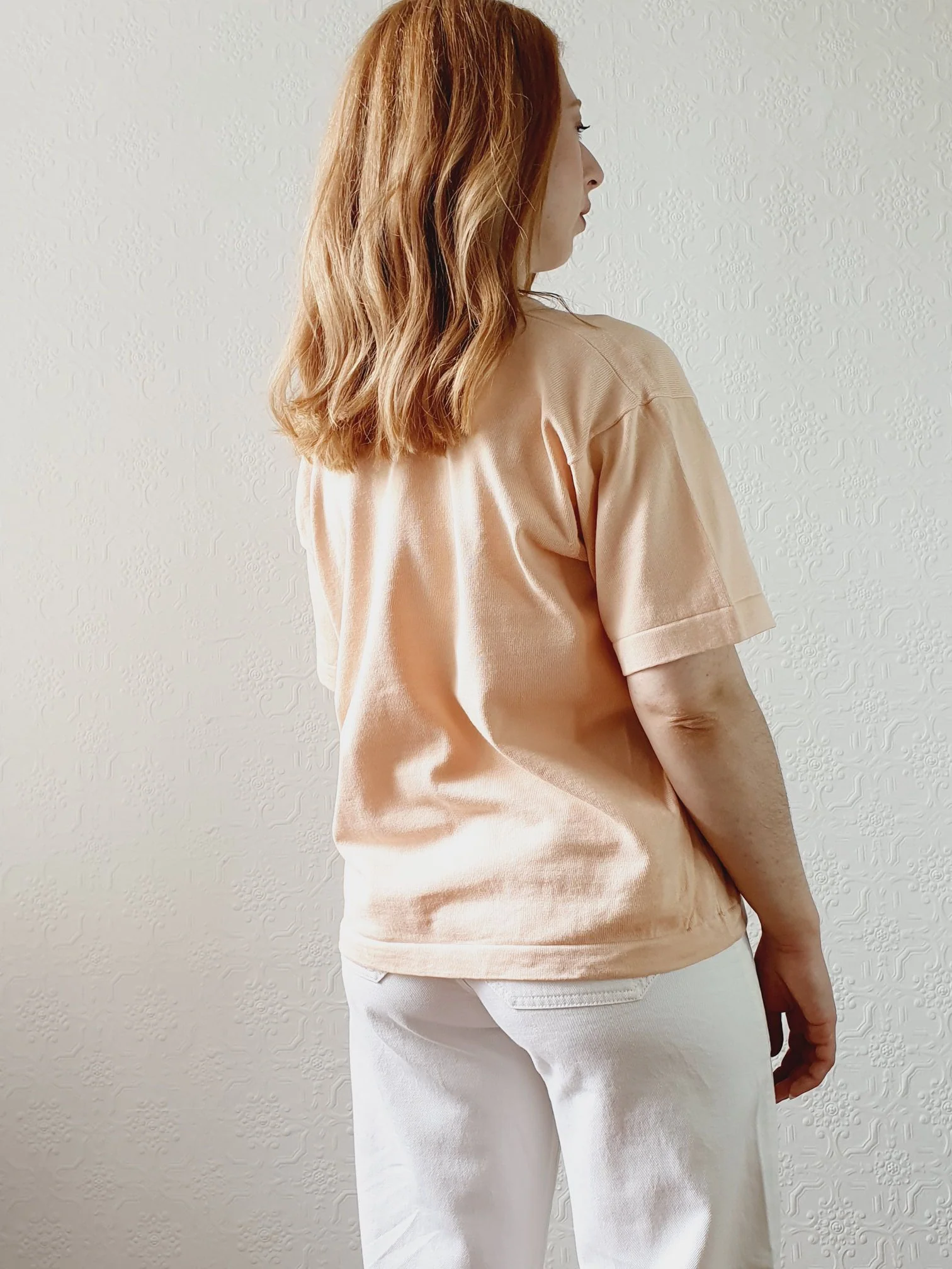 Vintage Peach Cotton Knit Tee - L - Image 5