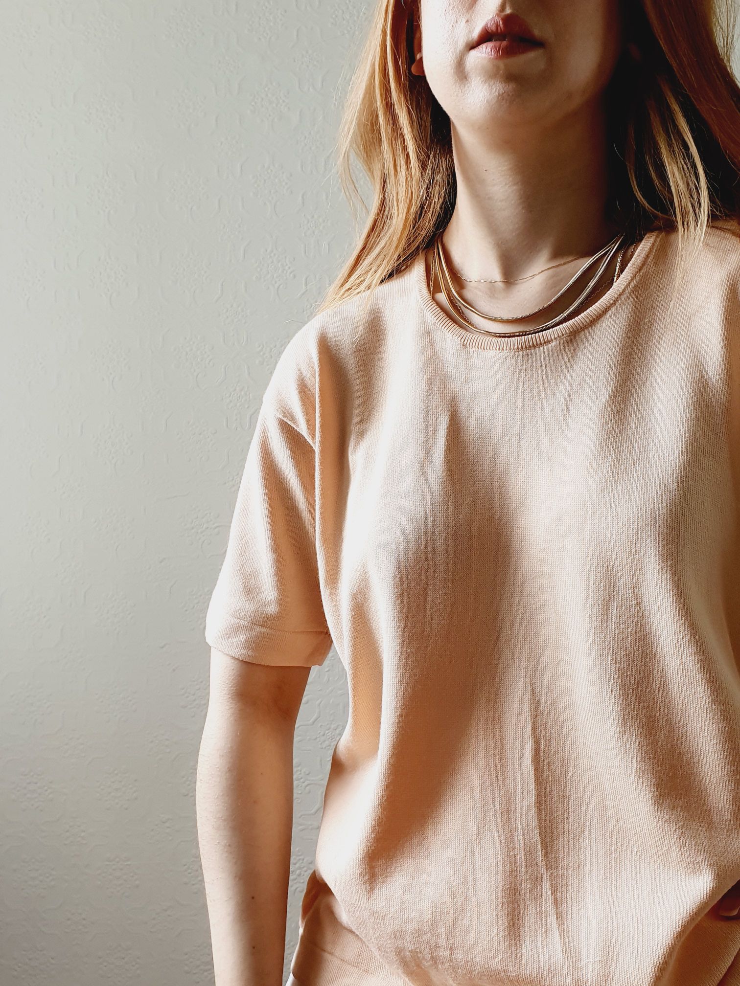 Vintage Peach Cotton Knit Tee - L - Image 6