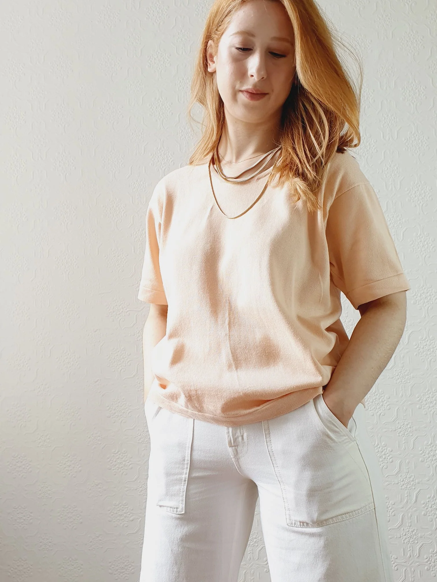 Vintage Peach Cotton Knit Tee - L - Image 8