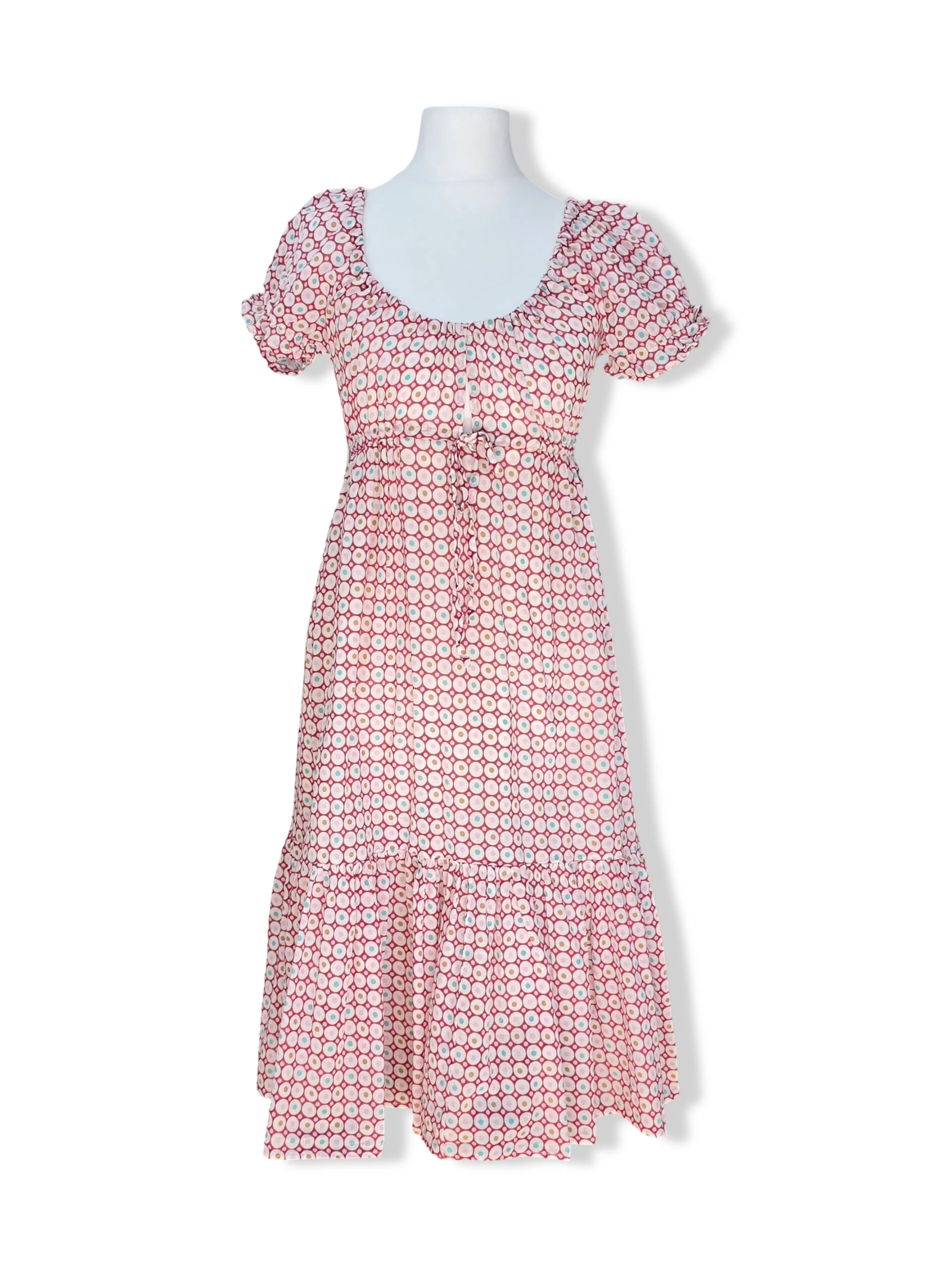 Vintage Pink and White Print Cotton Dress - S/M