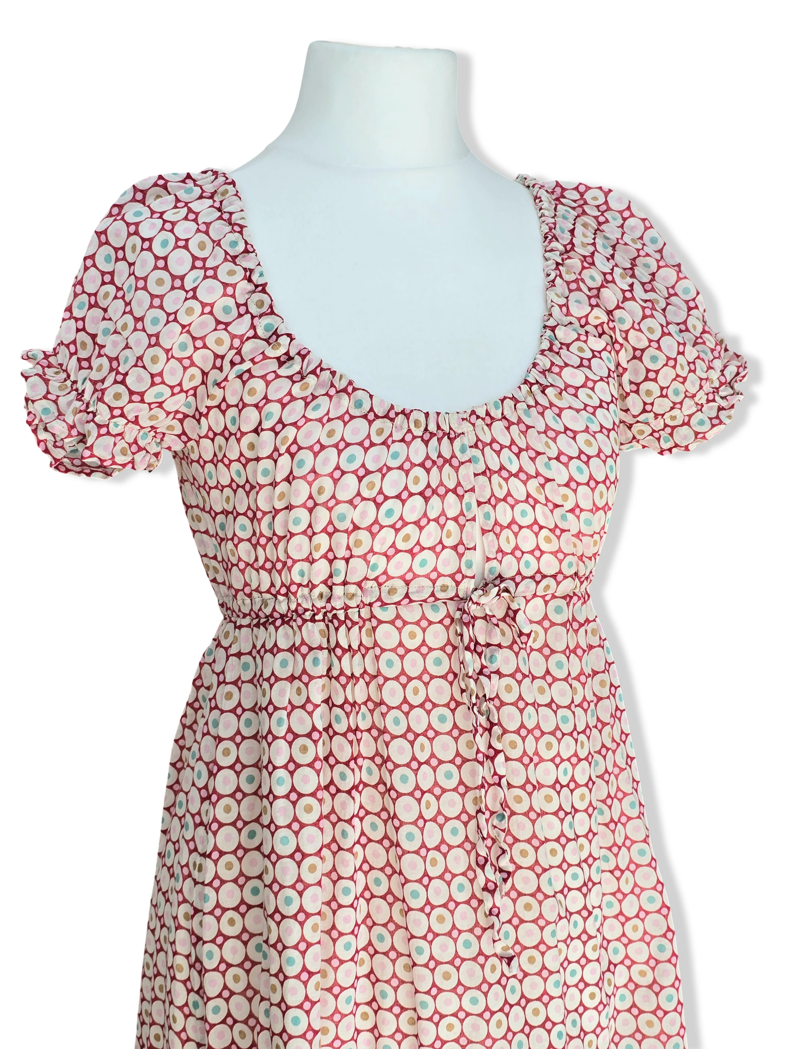 Vintage Pink and White Print Cotton Dress - S/M - Image 2