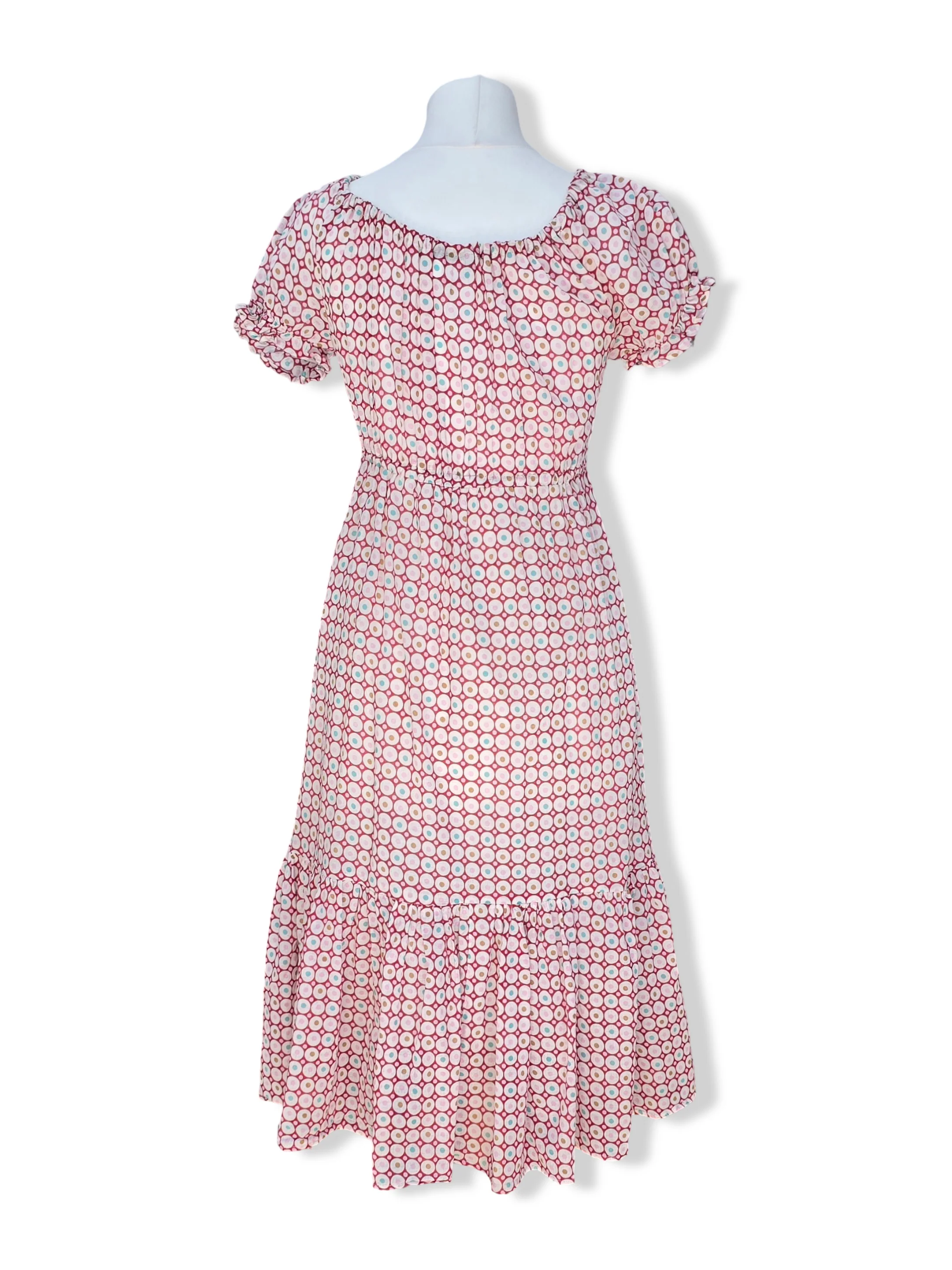 Vintage Pink and White Print Cotton Dress - S/M - Image 3