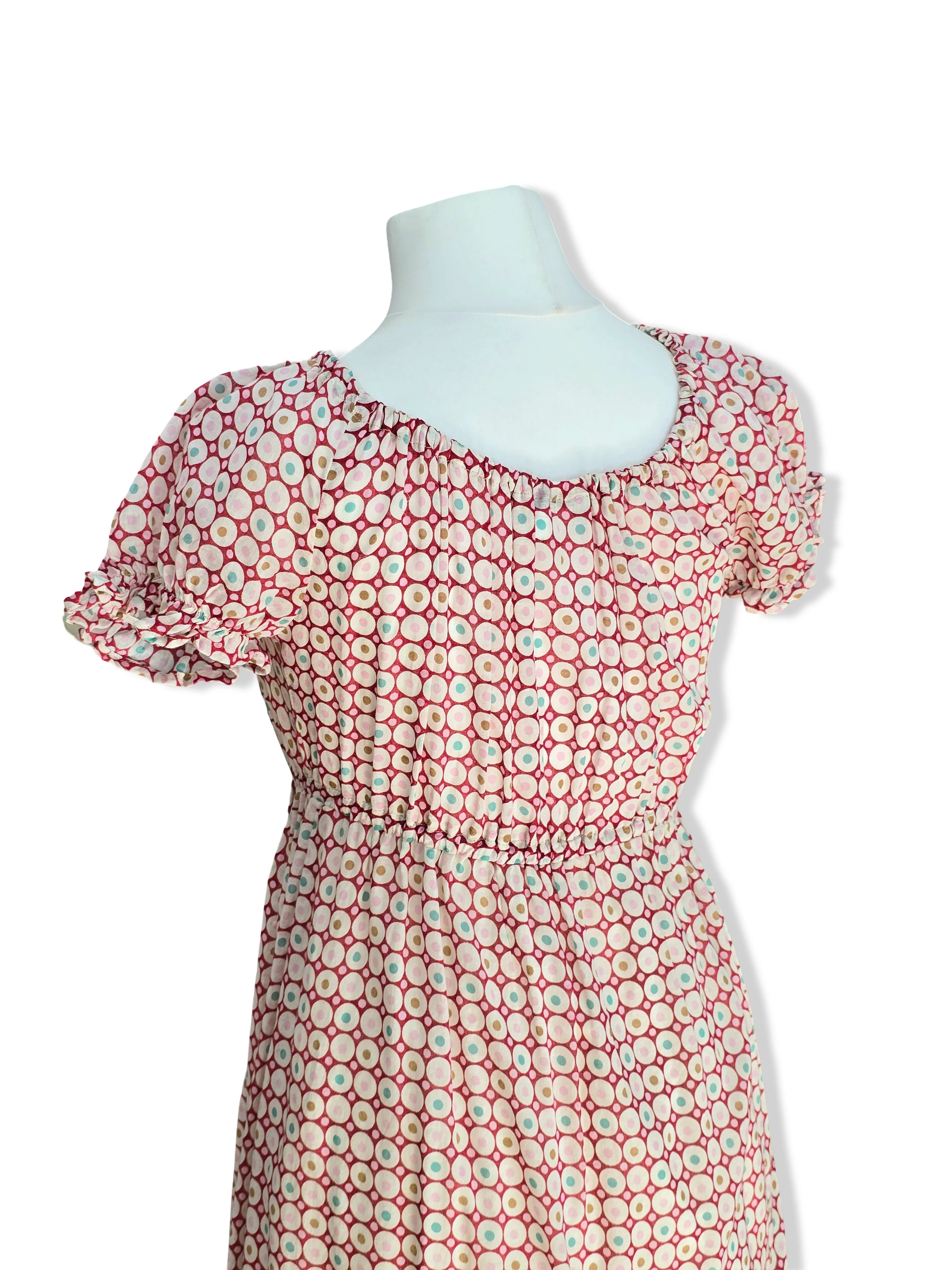 Vintage Pink and White Print Cotton Dress - S/M - Image 5
