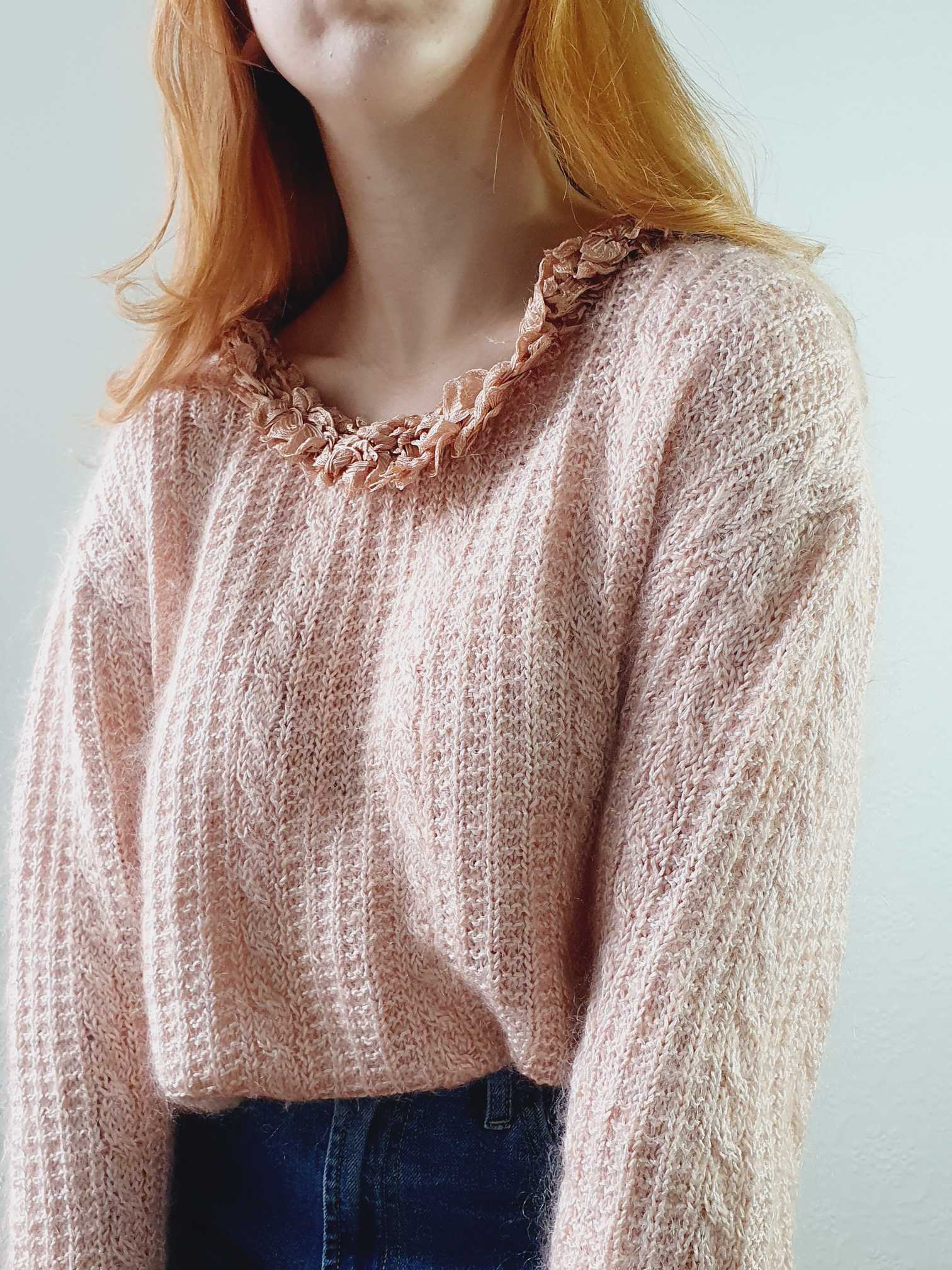 Vintage Pink Cable Knit Mohair Jumper - XL - Image 2