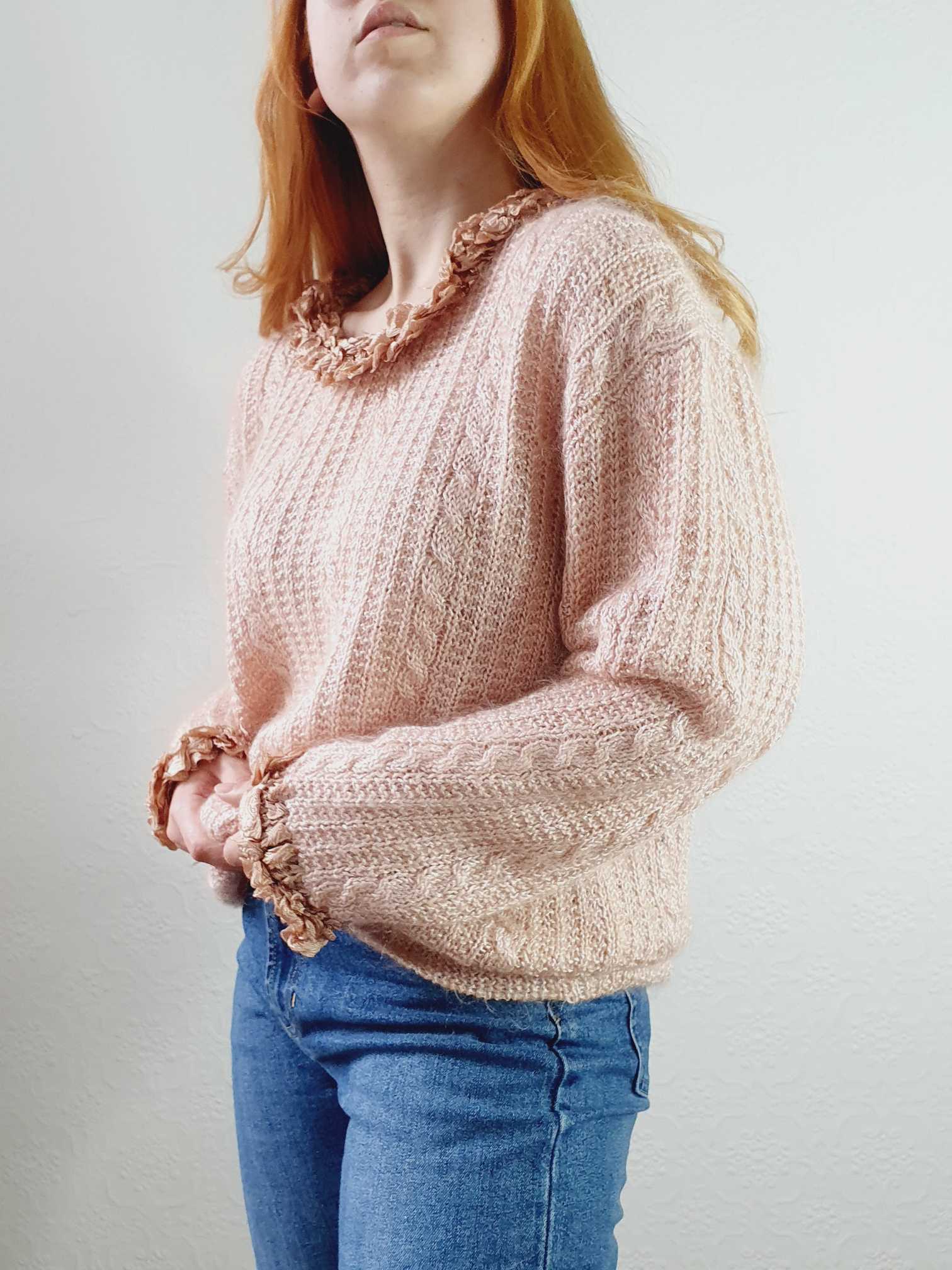 Vintage Pink Cable Knit Mohair Jumper - XL - Image 3
